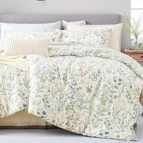 Juego de edredón floral verde, tamaño King, edredón 100% algodón, 3 piezas, suave, ligero, reversible, retro, floral, para todas las estaciones