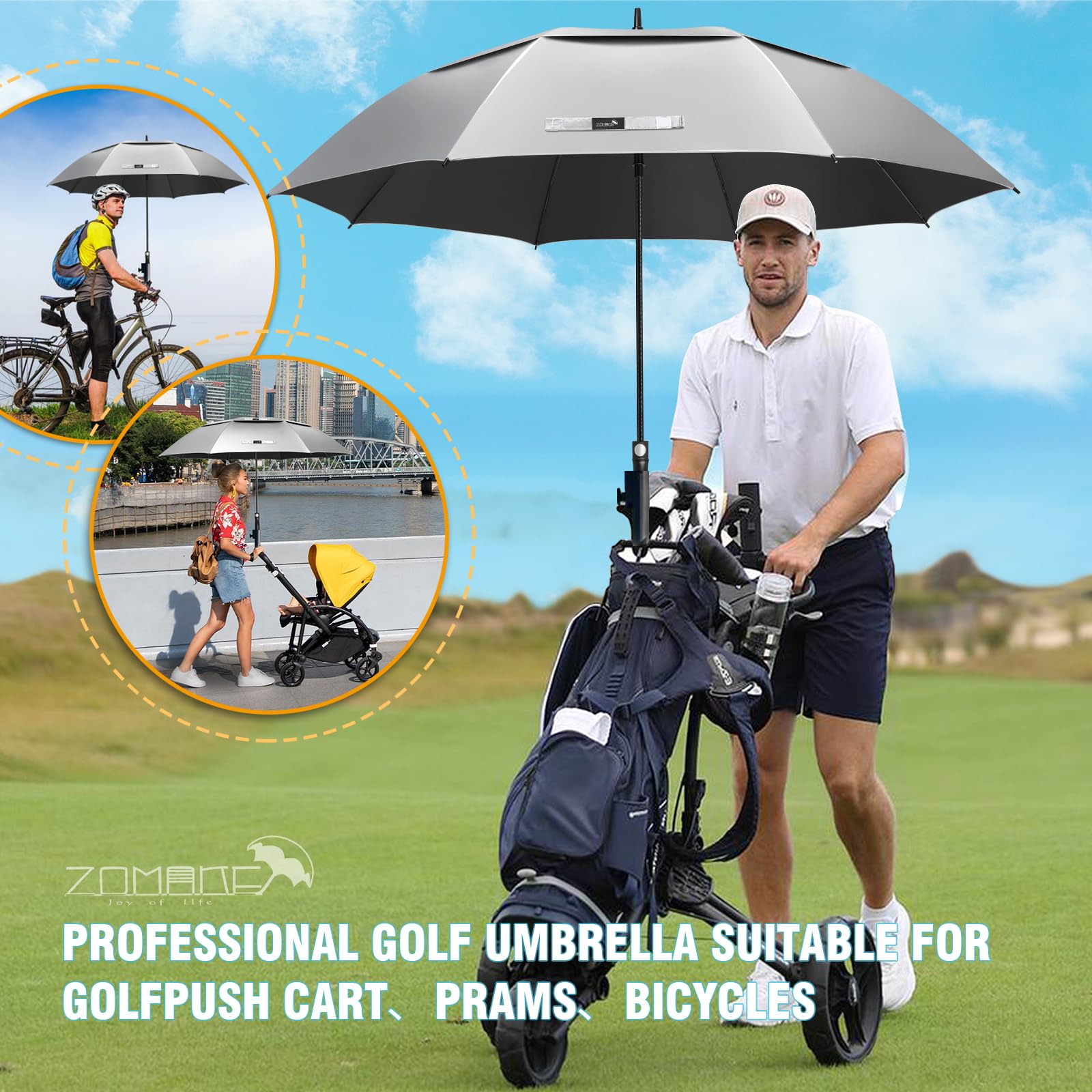 ZOMAKE UV Ombrello da Golf 172/157cm,Ombrello Golf Grande Protezione UV UPF 50+,Grandi Ombrello Pioggia Antivento Robusto Con Barra di Estensione,XXL/XL Ombrelli Automatico Per Uomo Donna