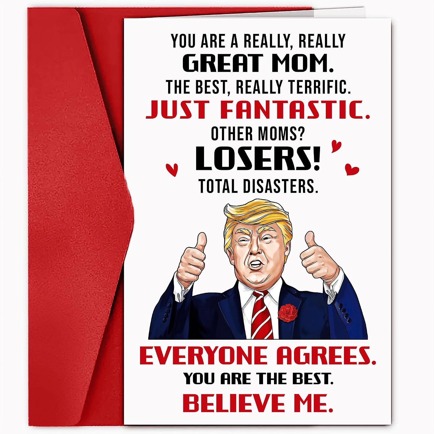 9CLEVER You Are A Great Mom Card - Funny Mother's Day Card with Red Envelope - Hilarious & Heartfelt Message Gift from Daughter Son Husband - Happy Birthday Card for Mom, Aunt, Grandma, Wife, Women