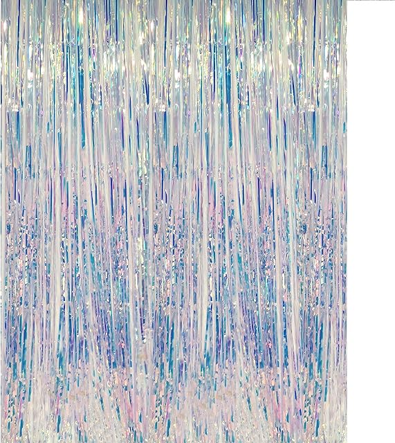 CHRORINE 6.5Ft/2M Rainbow Tinsel Foil Fringe Curtains Christmas Curtains Party Streamers Backdrop for Unicorn Rainbow Birthday Hen Party Bridal Shower Decorations Supplies