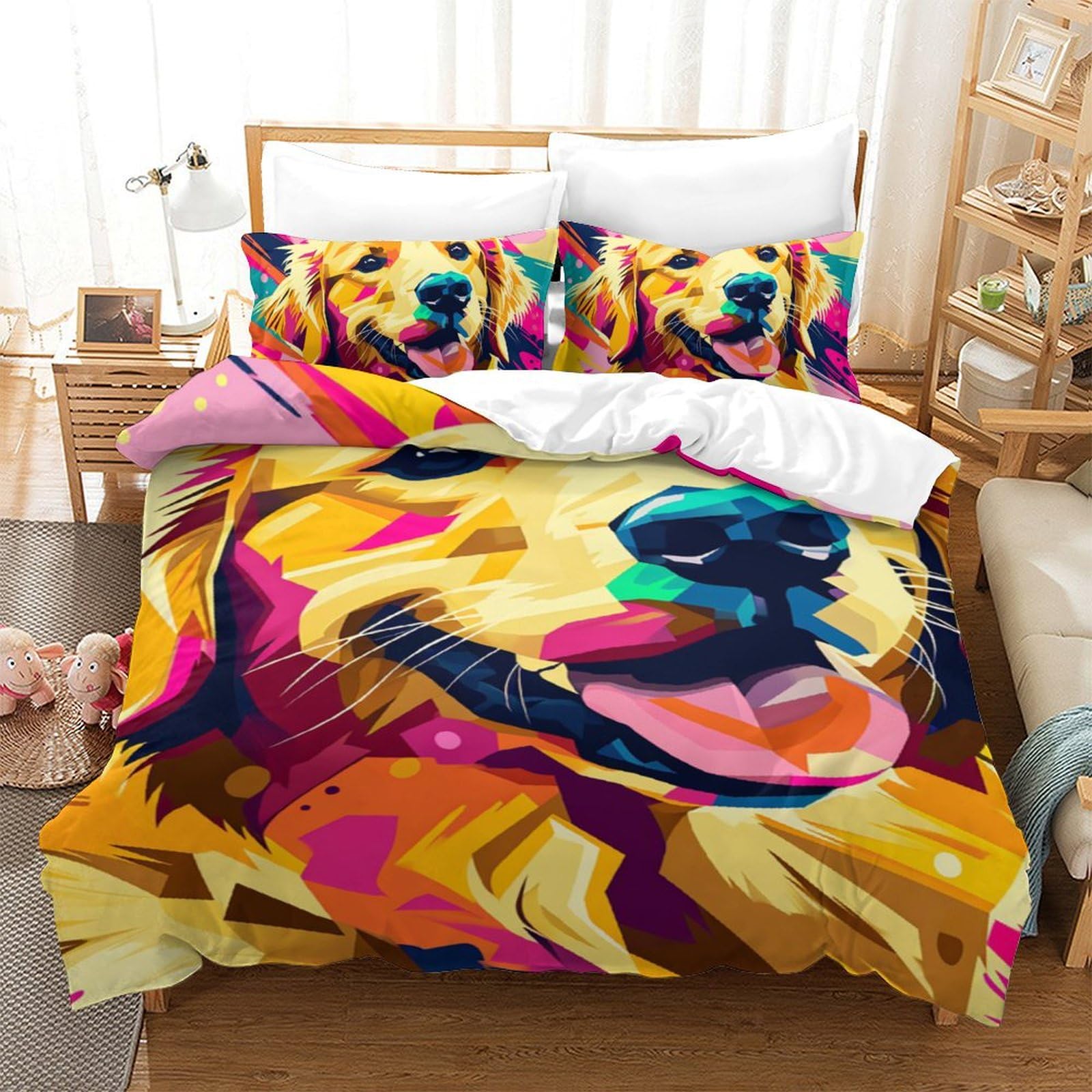 Housse de couette Golden Retriever 140x200 cm avec 2 taies d'oreiller