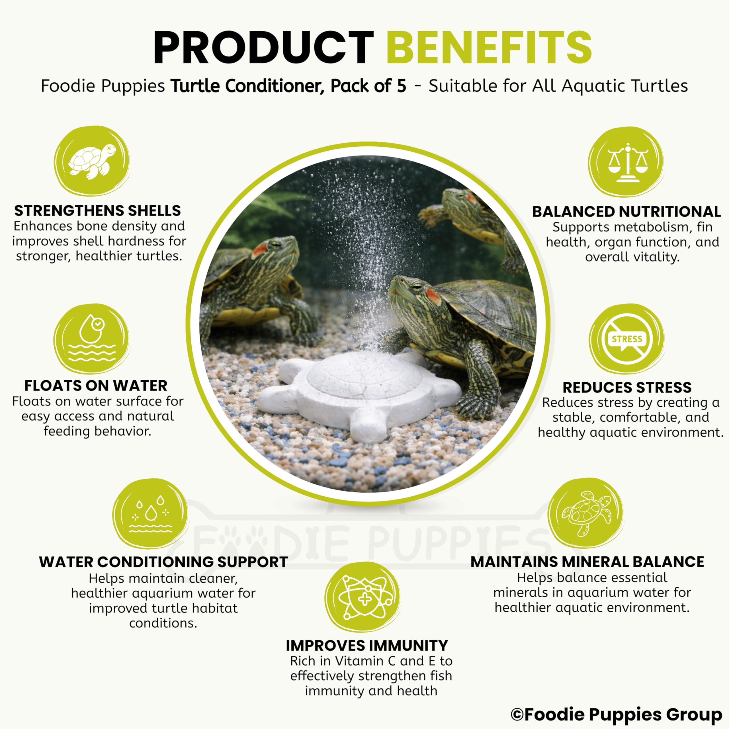 Foodie Puppies Turtle Conditioner Blocks for Aquatic Turtles (Pack of 5) | Calcium & Vitamin D3 Enriched Formula | Supports Strong Shell, Clean Water & Healthy Growth for Turtles & Aquatic Reptiles 2