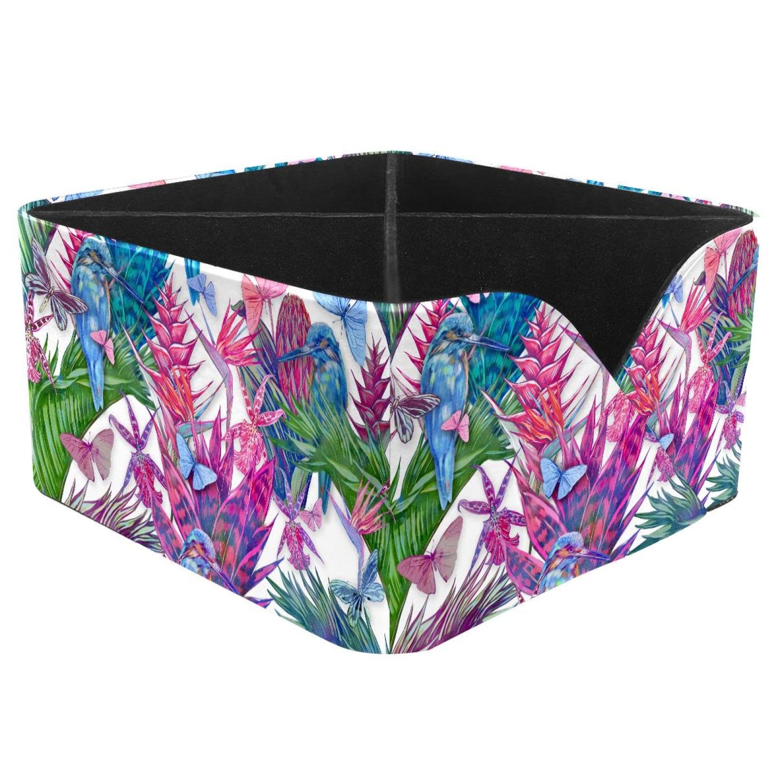 KengjuTesu Tropical Palm Leaves Birds Butterflies Desktop Organizer Pen Holder, Rectangular Pencil Cup for Office, Study and Makeup Stations