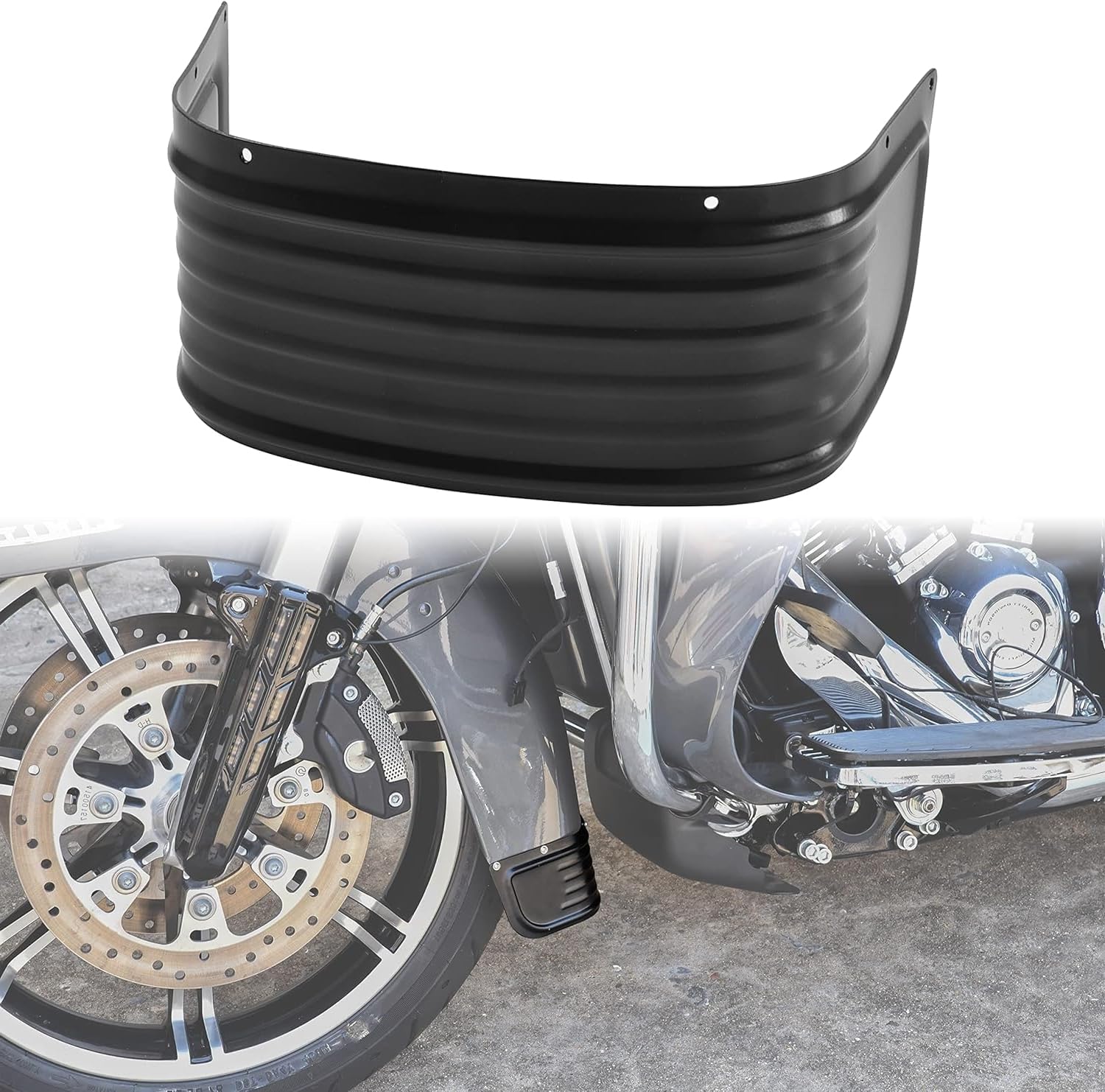 GYMARKMotorcycle Front Fender Skirt Trim, Chrome Steel Front Ribbed Trim Protection Trim for Harley Touring Road King Electra Glide Ultra Classic Tri Glide Ultra 2014-2023 Accessories (Black)