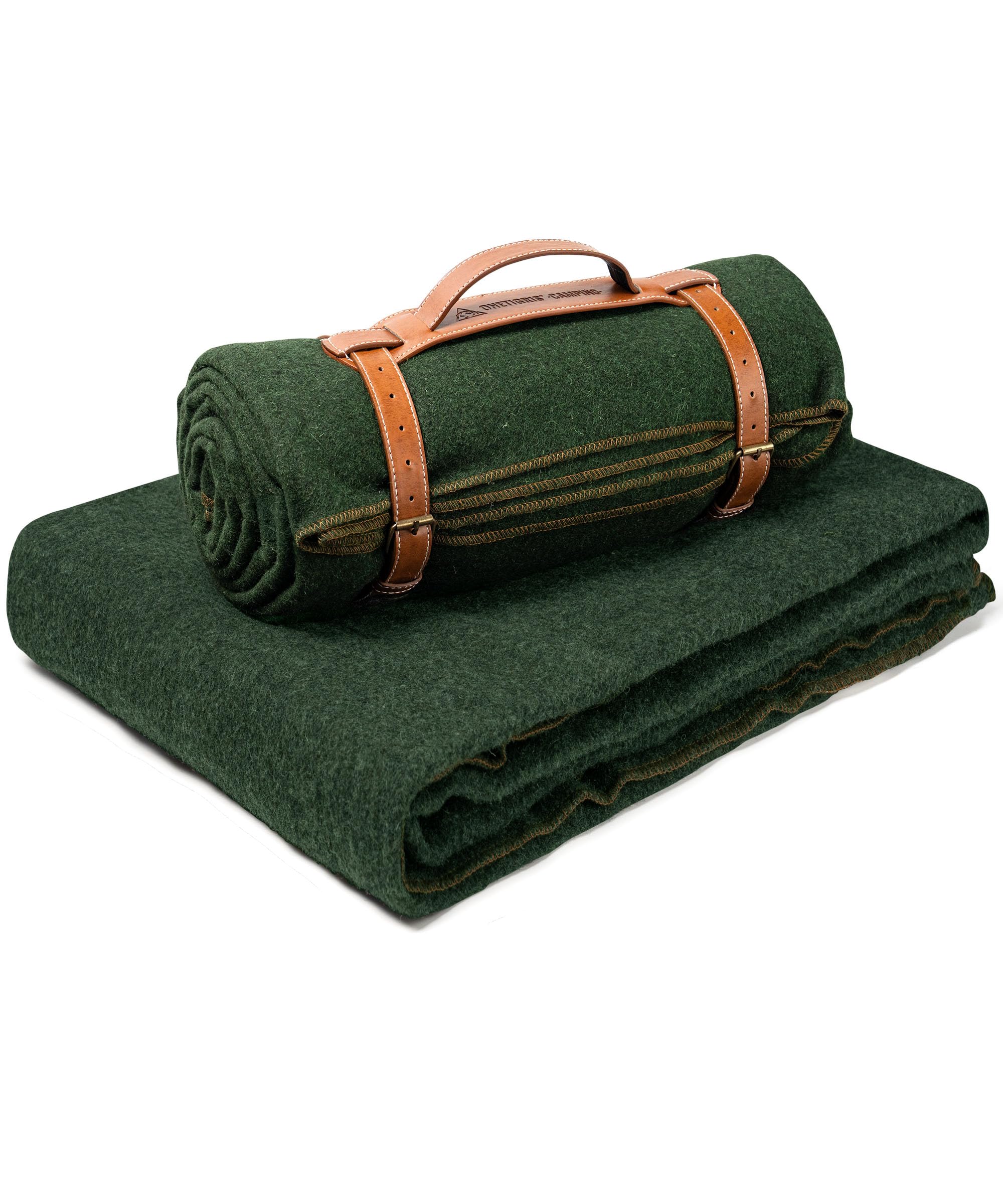 OneTigris Wolldecke (80% Wolle), Campingdecke, Stadiondecke, Wolle warm Decke Outdoor für Camping, Reisen und Auto
