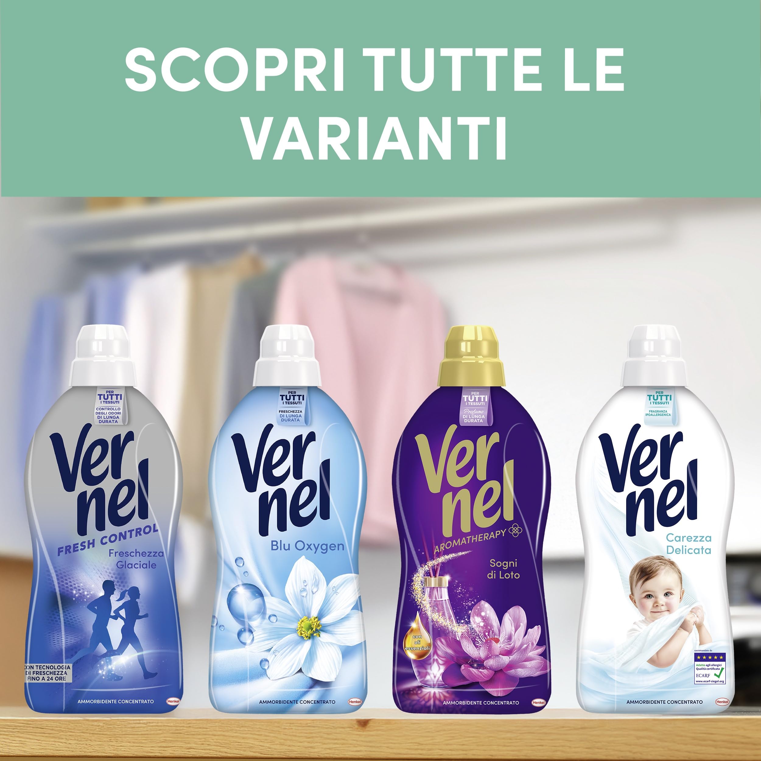 Ammorbidente Concentrato Vernel Fresh Control Freschezza Oceanica (10 x 48 lavaggi), Ammorbidente Concentrato per Tutti i Tessuti, con Controllo degli Odori di Lunga Durata