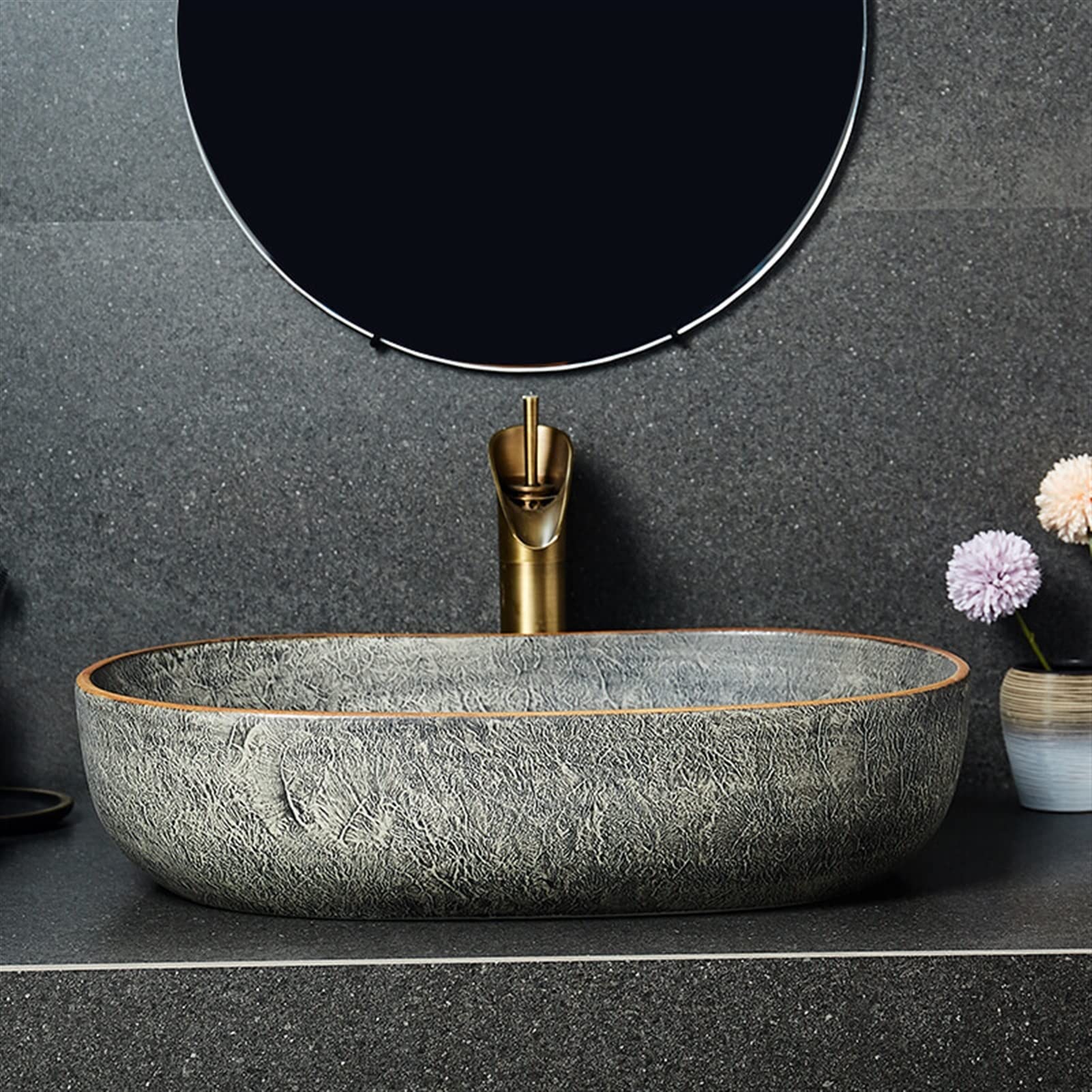 Baño Lavabo Fregadero de encimera Ovalado de Estilo Vintage, Lavabo de baño artístico, Lavabo de cerámica Fregadero del baño