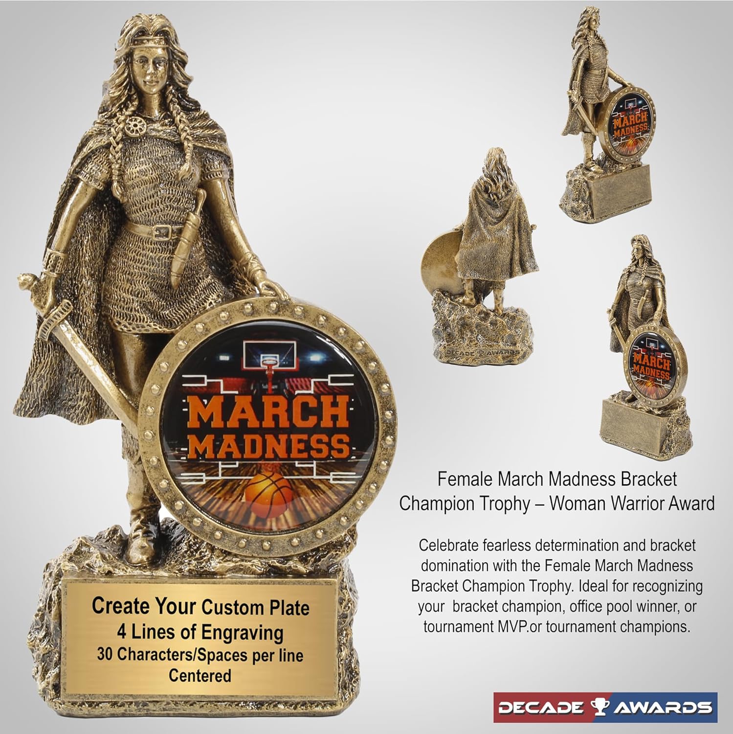 Decade Awards Female Champion Trophy - Custom Engraved Woman Warrior Award with Optional Inserts - Customize Now (6.75 Inch)