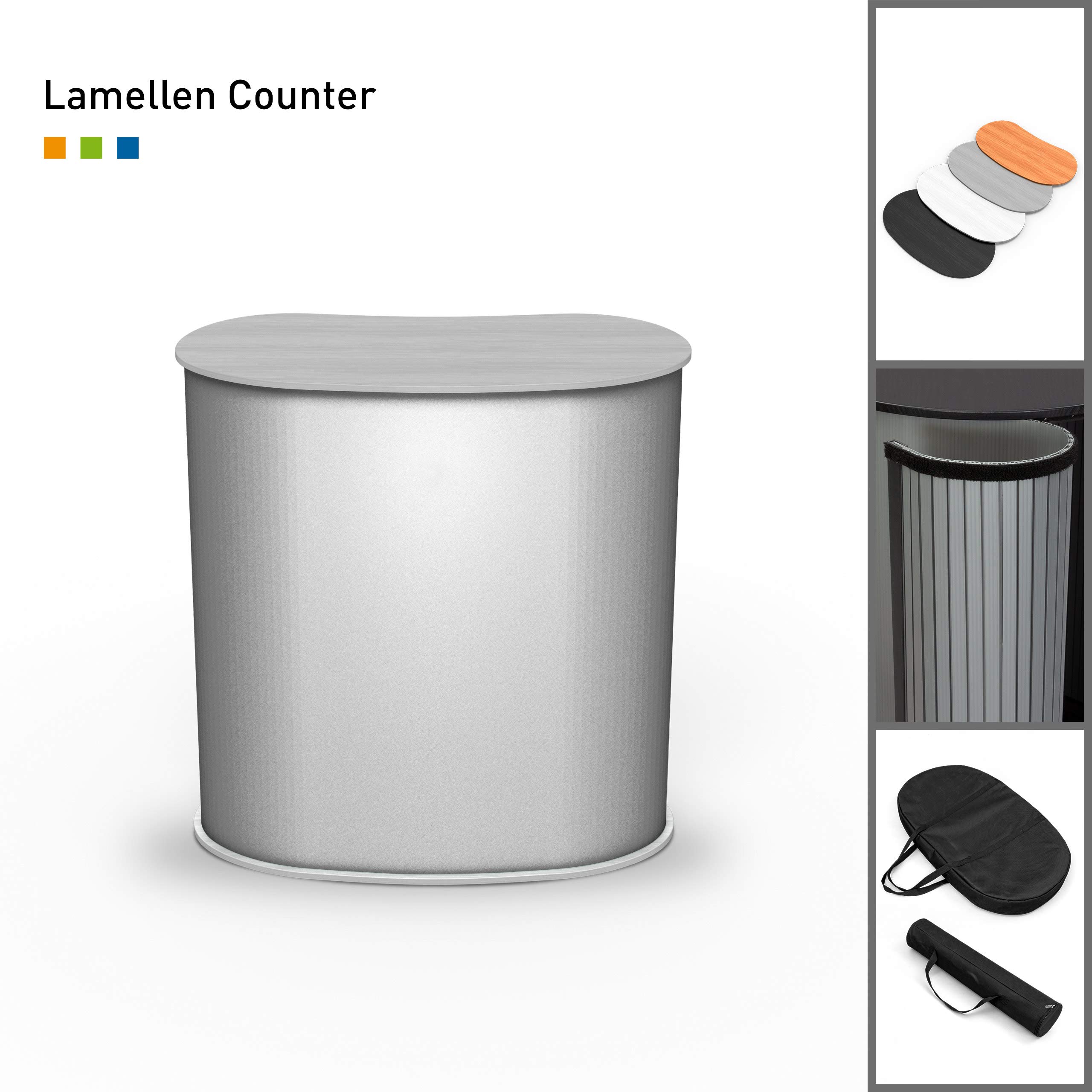 Vispronet® Lamellentheke Silbergrau Oval Messetheke Promotiontheke Verkaufstheke