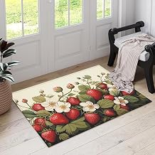 Strawberry Indoor Door Mat, White Flower Outdoor Entrance Doormat for Entryway Kitchen Bathroom 17 X 29 Inch