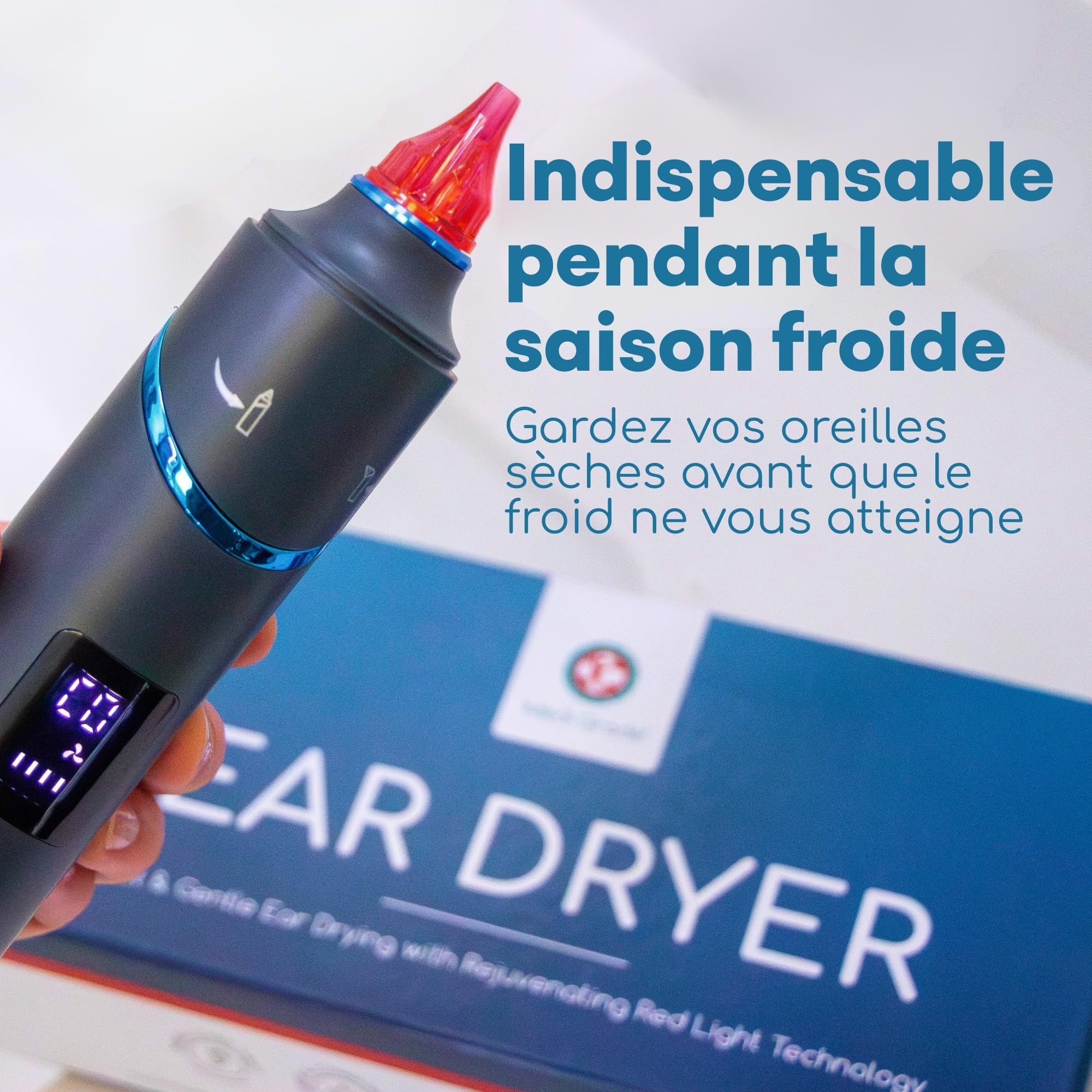 Medi Grade Sèche Oreille Appareil de Séchage des Oreilles à Air Chaud avec Lumière Rouge, Température et Débit d'Air Réglables