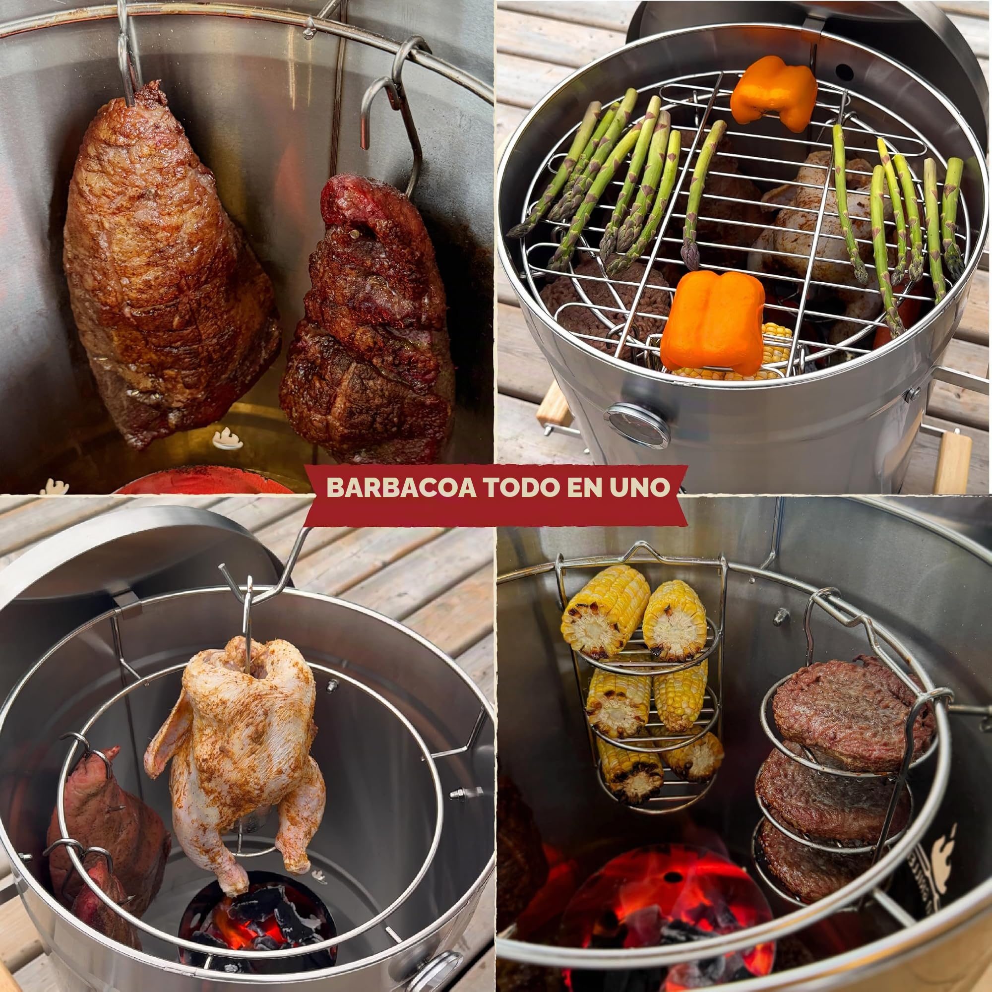 Barbacoa de Carbón sin Humo | Parrilla Barbacoa de Acero Inoxidable 304 | Barril Asador de Carne con Calor Uniforme | Barbacoa Portátil Ideal para Balcones y Patios | Fácil de Limpiar
