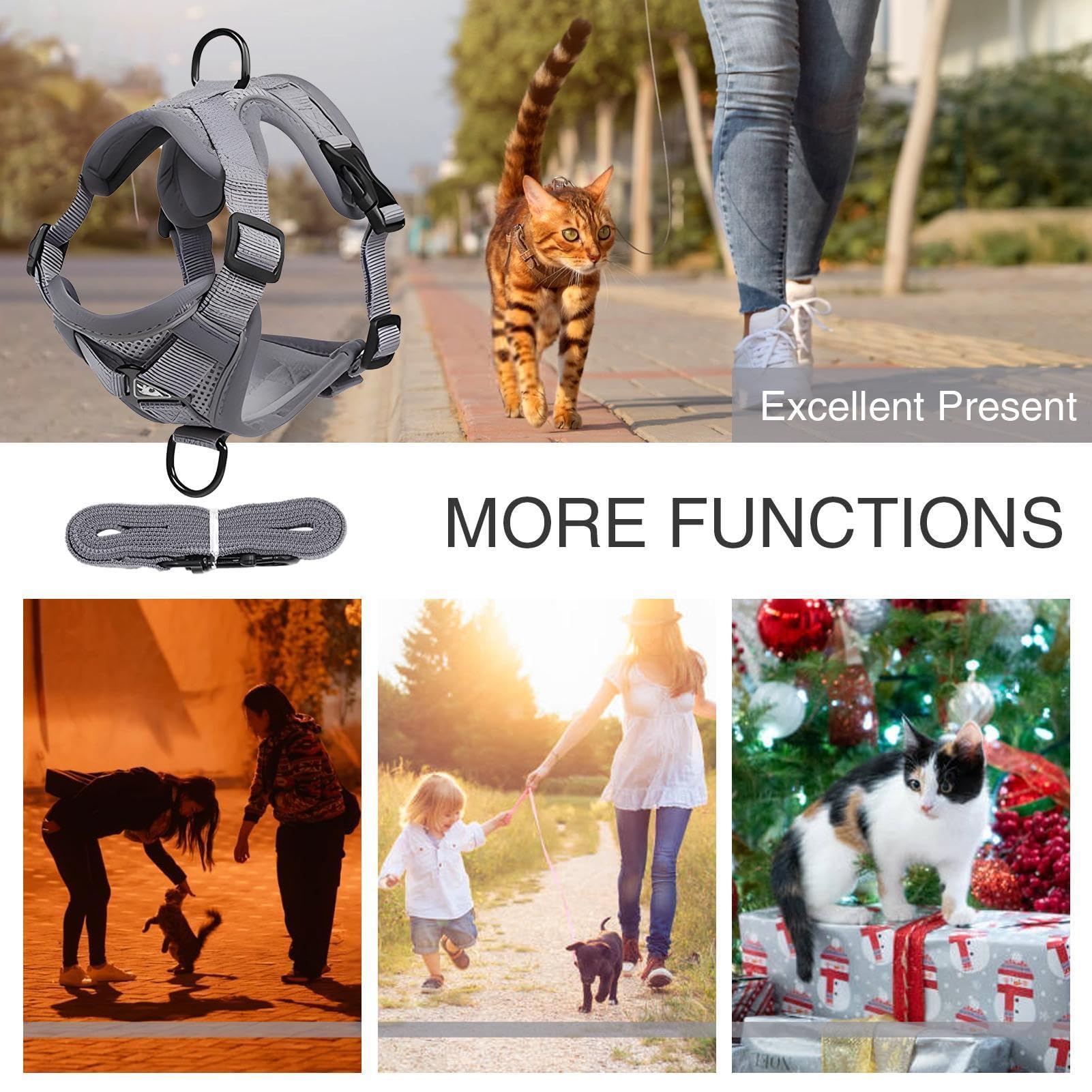 Harnais anti-fuite pour chat avec laisse de jogging réfléchissante, facile à contrôler, design anti-échappement pour la marche en plein air et la sécurité, parfait pour les chats actifs