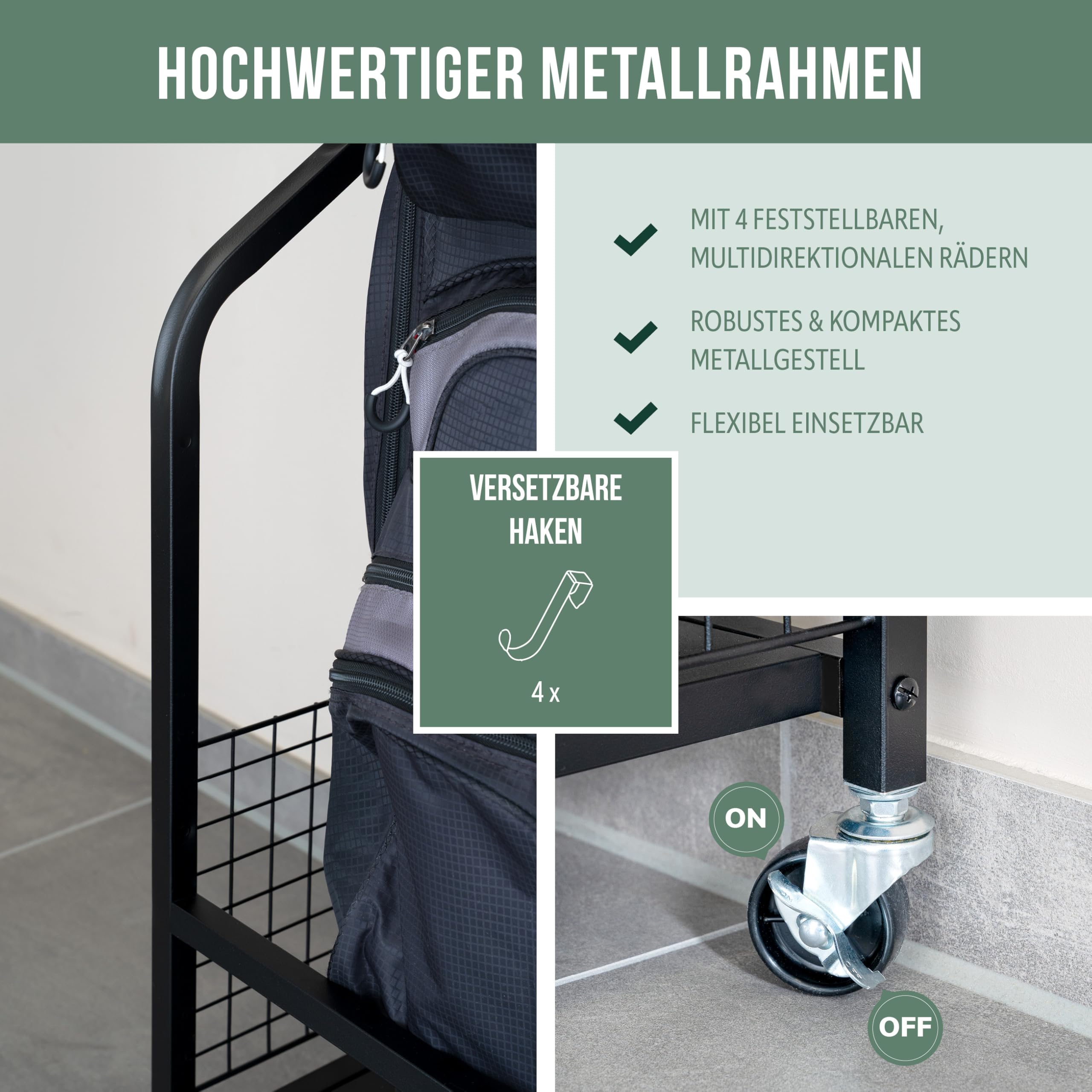 eluno Golftaschen-Organizer, stabiles Standregal mit extra Haken, Aufbewahrungsregal passend f�r 1 Golftasche und Golfausr�stungszubeh�r, Golftaschenhalter, aus schwarzem Stahl