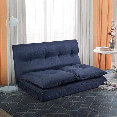 Miniatura 3 de Harper & Bright Designs Silla de piso ajustable de 5 posiciones, sofá perezoso plegable, silla de piso acolchada, azul