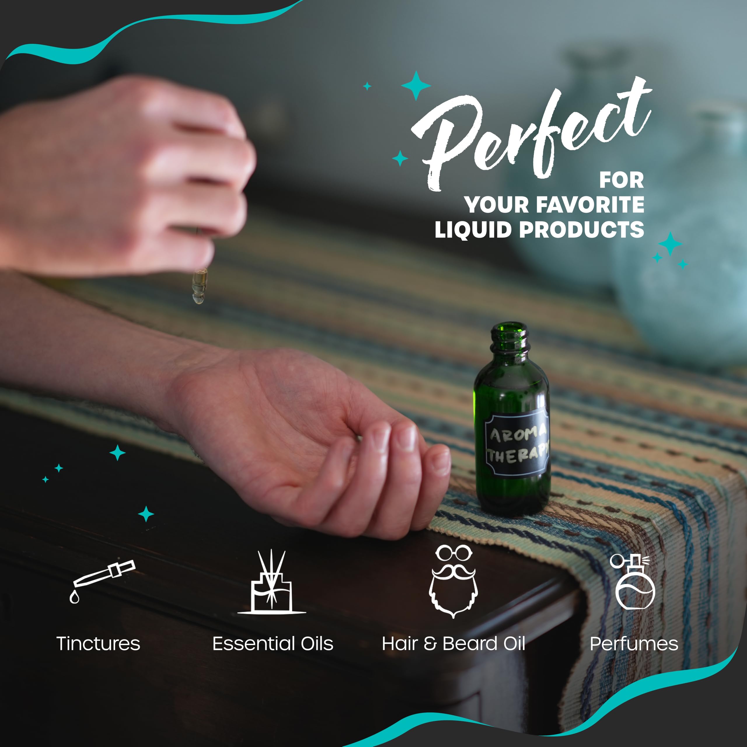 Nevlers 24 botellas cuentagotas de vidrio verde de 2 onzas, botella de vidrio pequeña de succión firme sin fugas con cuentagotas versátil, botellas de tintura, botella cuentagotas de medicamentos,