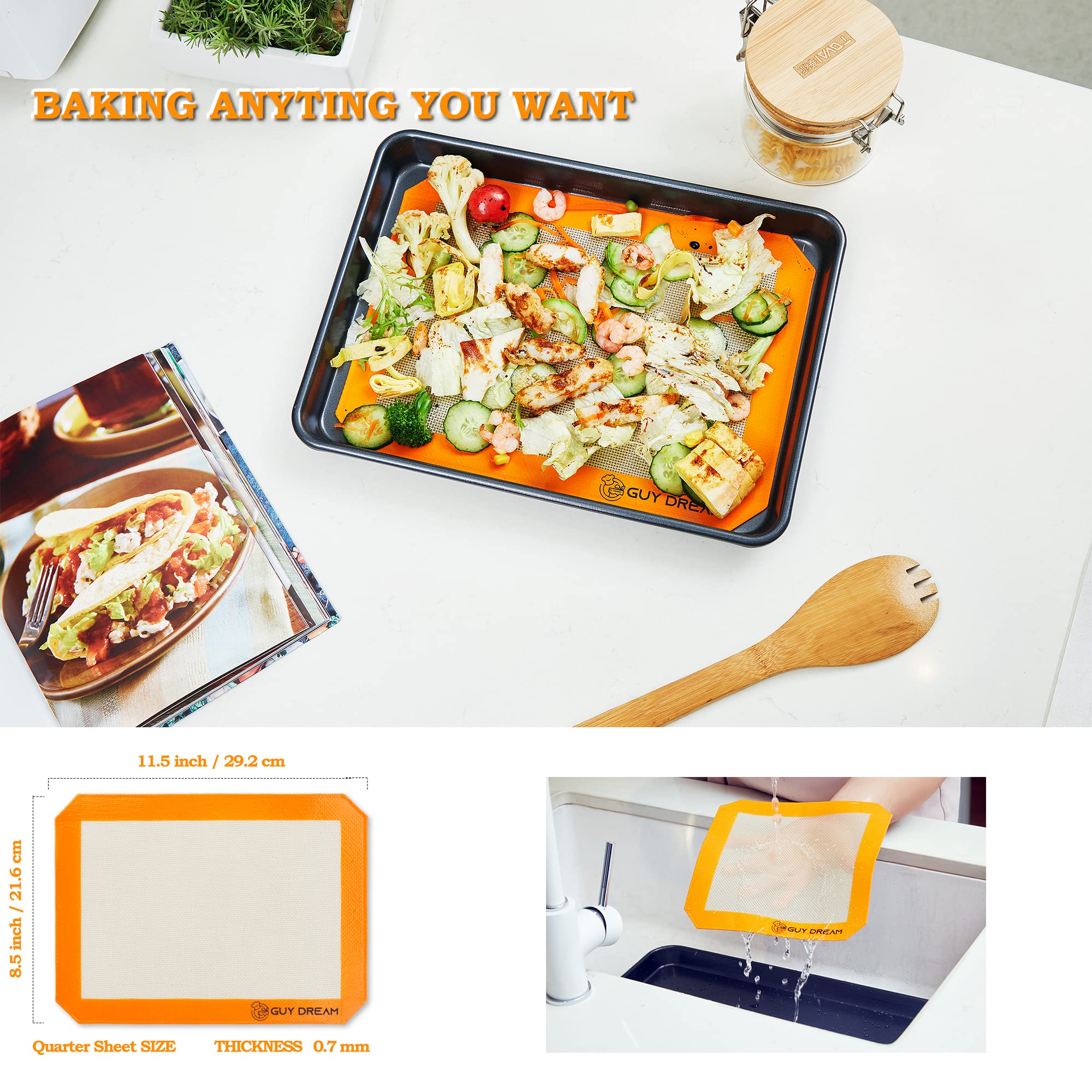 Silikon Backmatte Ultra 10er Set, Vollblatt Gebäckmatte - Halbblech Backmatte für Kekse, Macron - Viertelblatt Silikonmatte - Quadratische & runde Matte für Kuchenform - Brotbackschlinge für Dutch