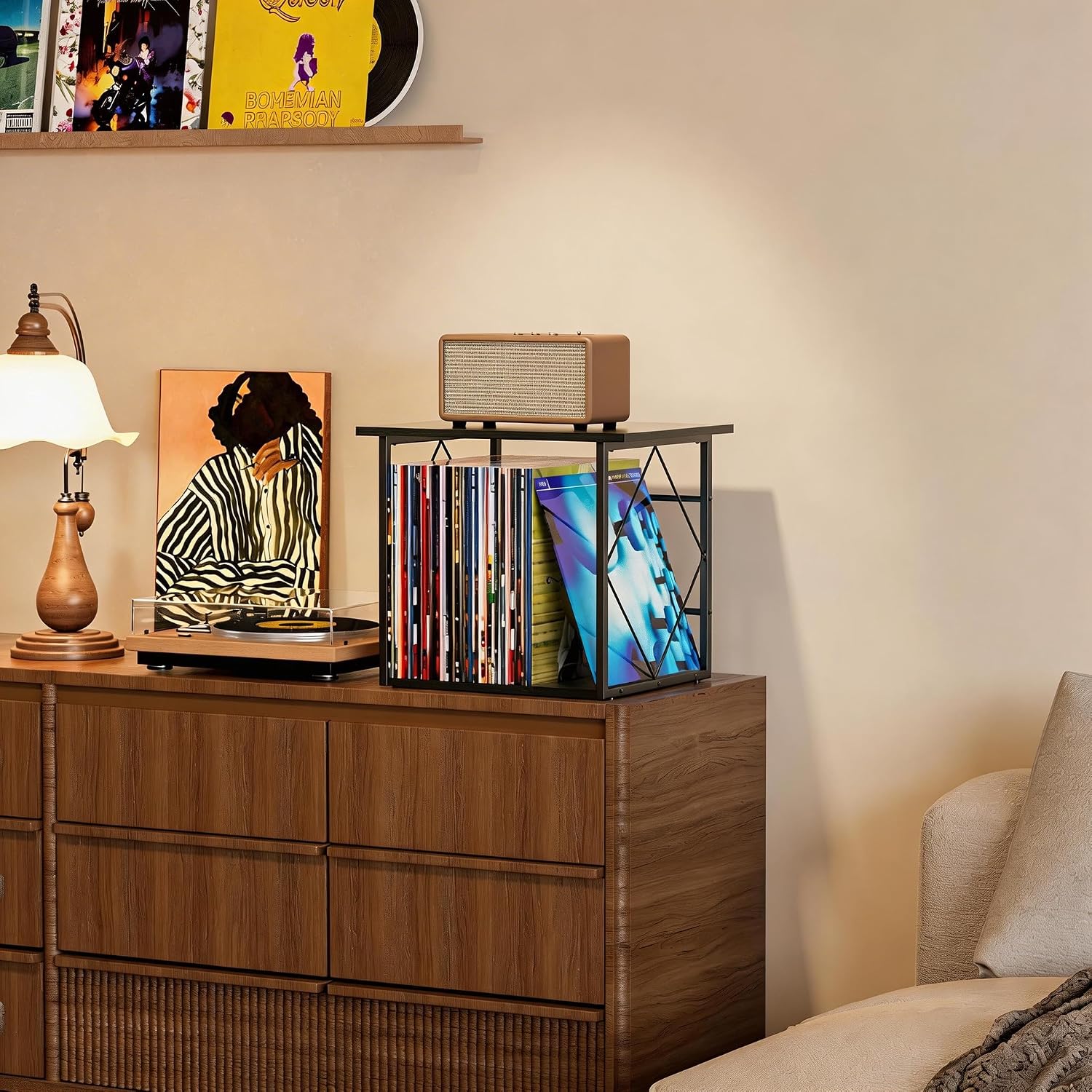 Record Storage Holder for 70-100 Lps, Vinyl Records Holder for Display Albums, Vinyl Record Shelf Crate Organizer, Display Frame for Albums, Magazine, Book, File, for 12" Turntables