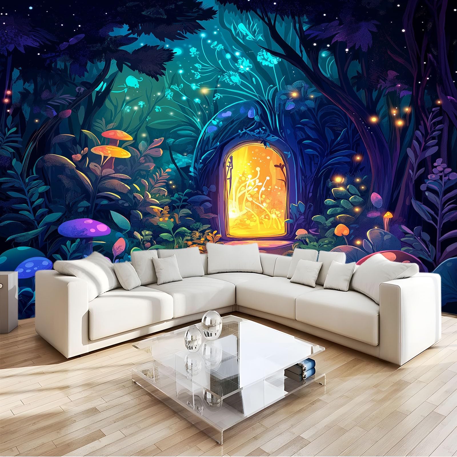 Generico Magiczny las z grzybami tapeta efekt 3D, 500 x 280 cm fototapeta z włókniny | Dekoracja ścienna tapeta do sypialni, kolor