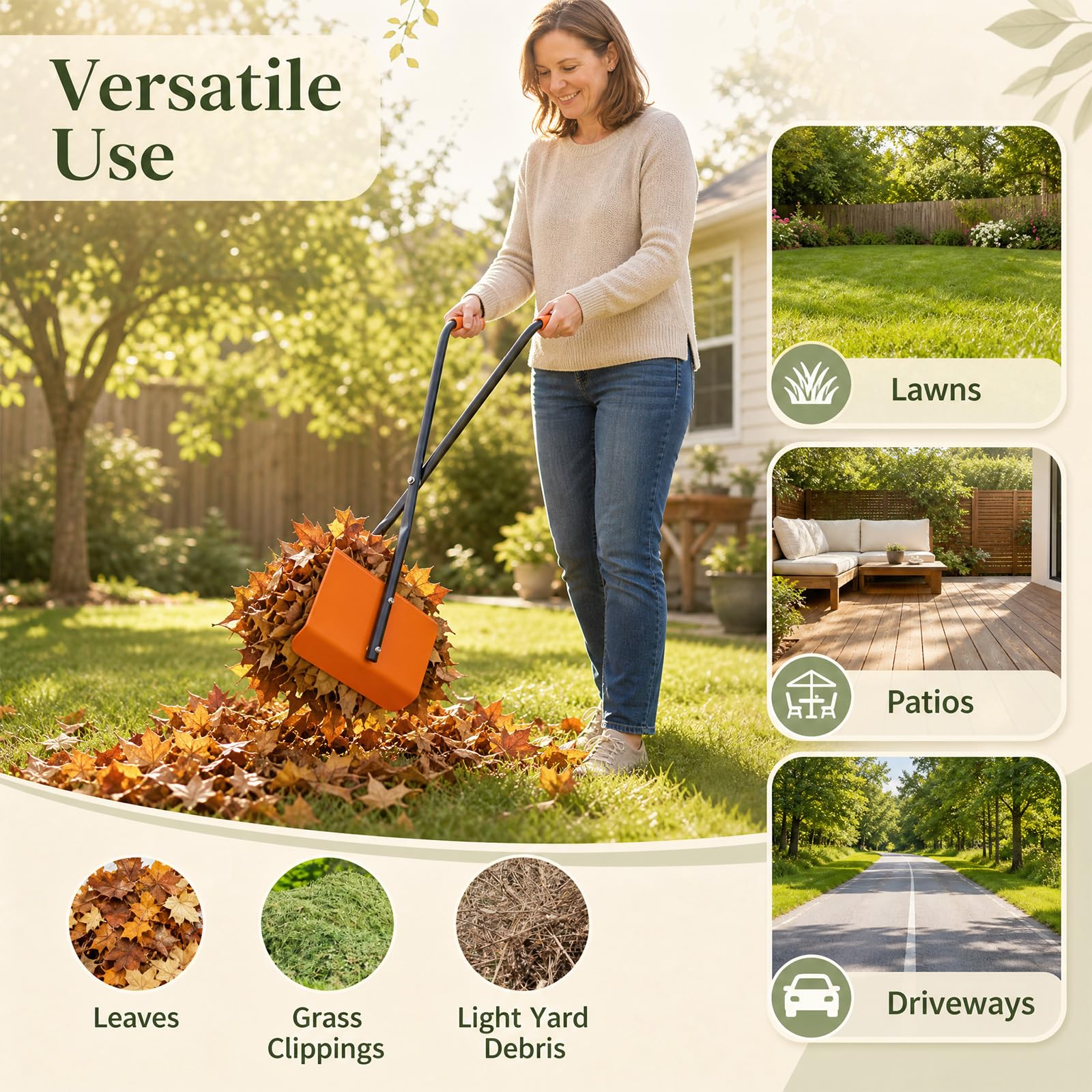 HOMASIS Pinza Raccogli Fogli, Rastrello Pinza per Foglie con Ampie Ganasce in Plastica, Manico Antiscivolo e Strutture in Metallo per Prato, Giardino e Cortile, 30 x 15 x 92 cm
