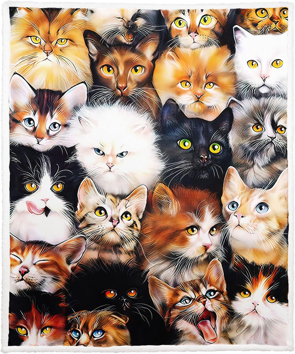 Cats Sherpa Blanket, Cute Kittens Fleece Throw Blankets for Couch Sofa Bed, Super Soft Warm and Lightweight, 60" x 80"