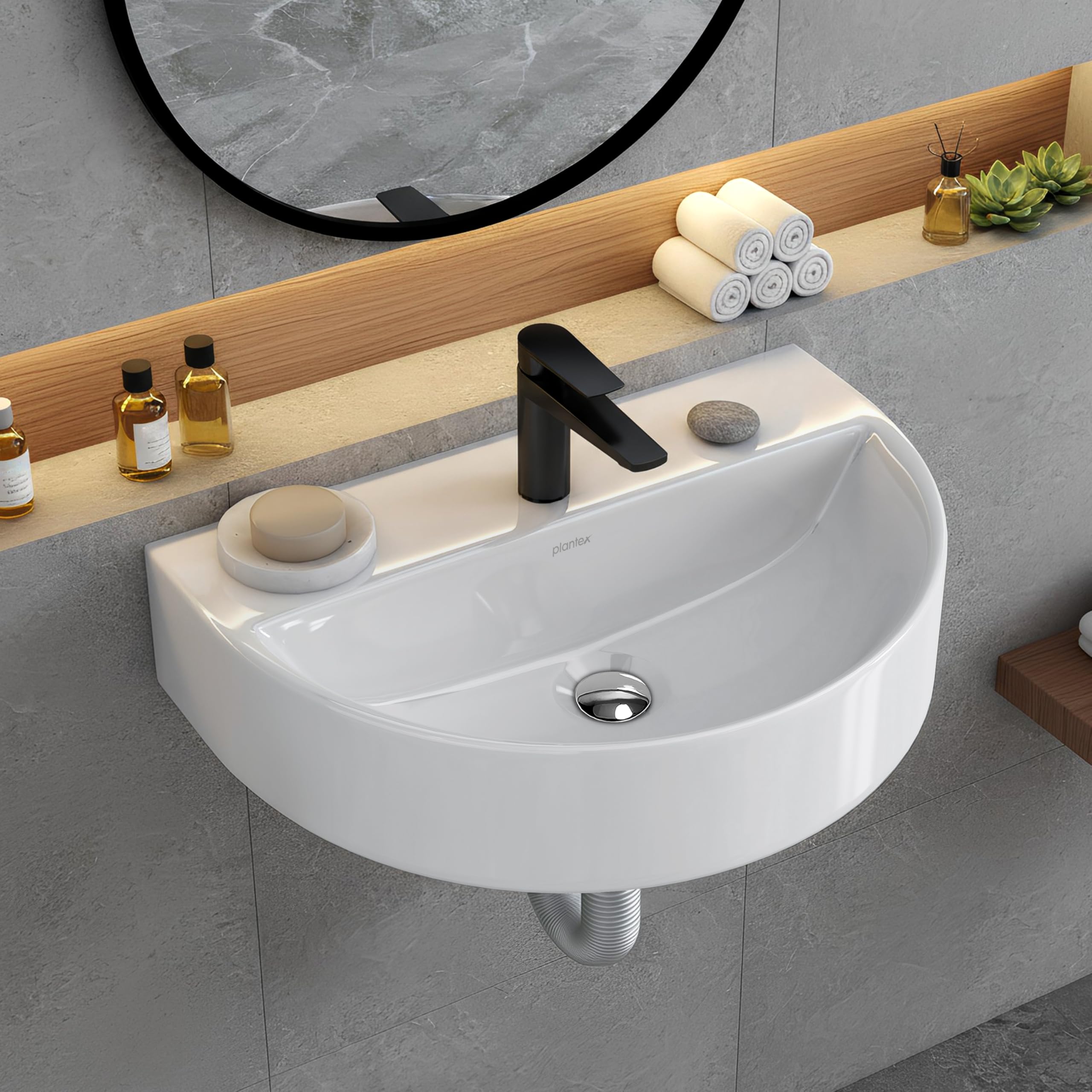 Plantex Orchid Ceramic Wash Basin - Wall Mounted Sink -16