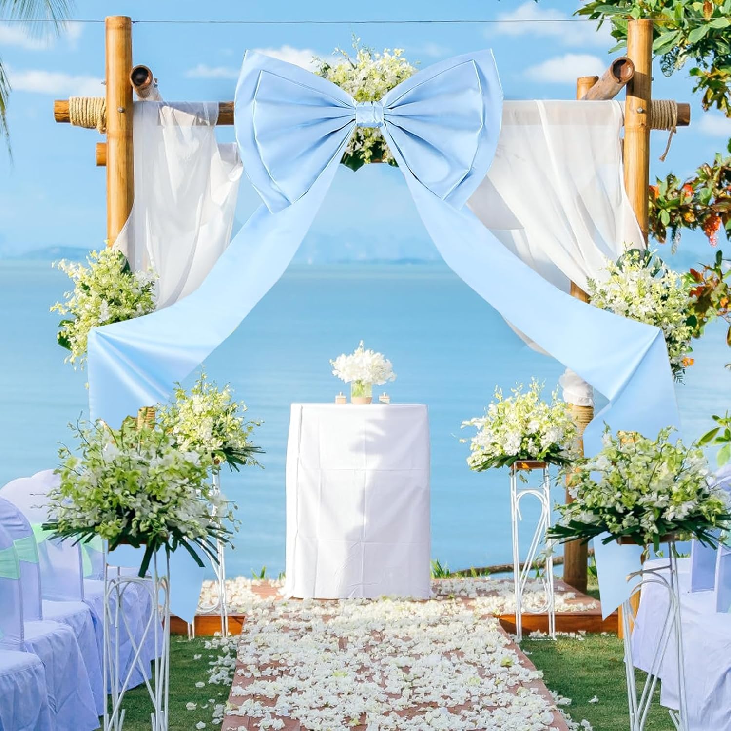 Giant Bow Decoration, 75x18 Inch Big Bows for Backdrop, Large Satin Ribbon Tie Bow for Wedding Engagement Baby Shower Bridal Christmas Birthday Party Wall Decor (Blue)