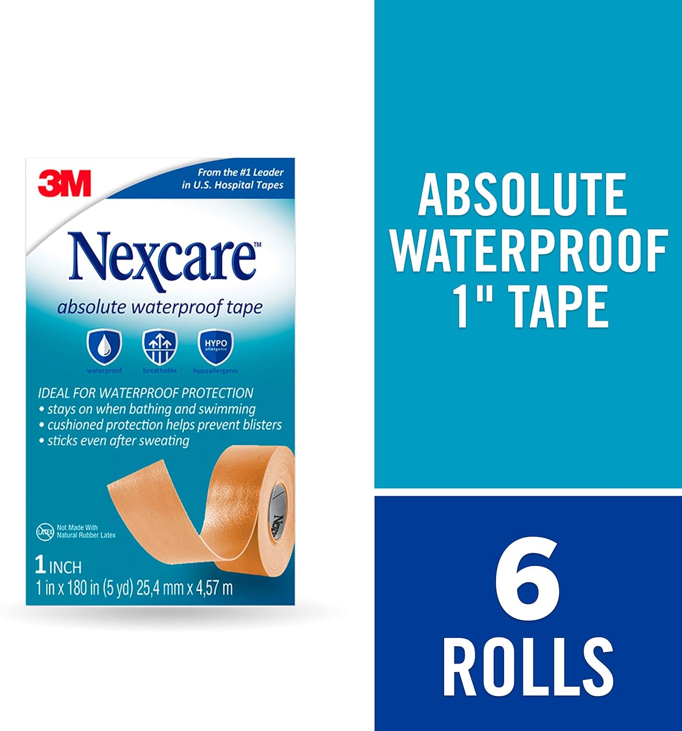 Nexcare Absolute Waterproof First Aid Tape, Tears Easily, For Water Related Activities, 6 Rolls : Health & Household