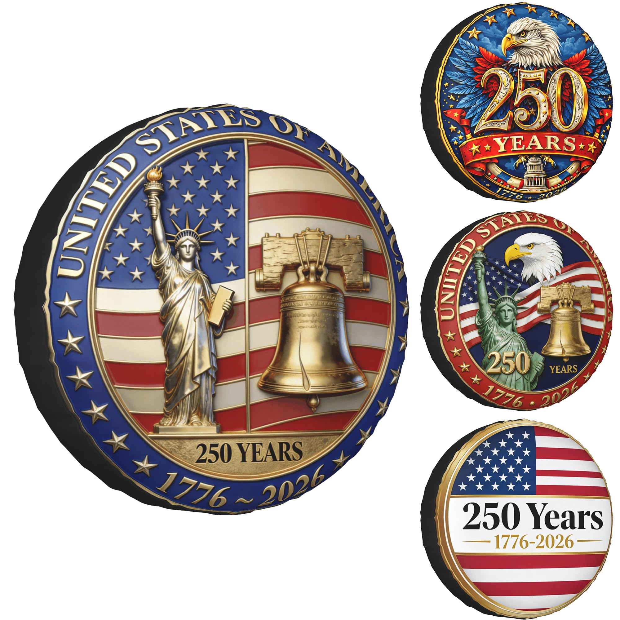 Custom 250th Anniversary Spare Tire Cover, Personalized 1776–2026 American Flag Tire Cover for Jeep Wrangler, RV, Trailer SUV Camper Patriotic Outdoor Decor All Vehicle 14" 15" 16" 17"