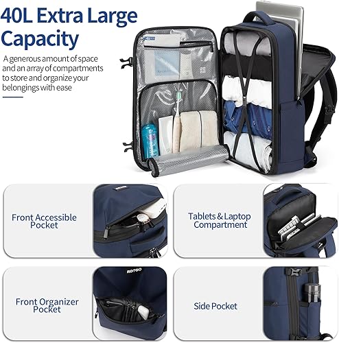 Miniatura 5 de RDTGO Mochila para laptop, para hombres y mujeres, mochila de viaje 40L, marino, Vacaciones