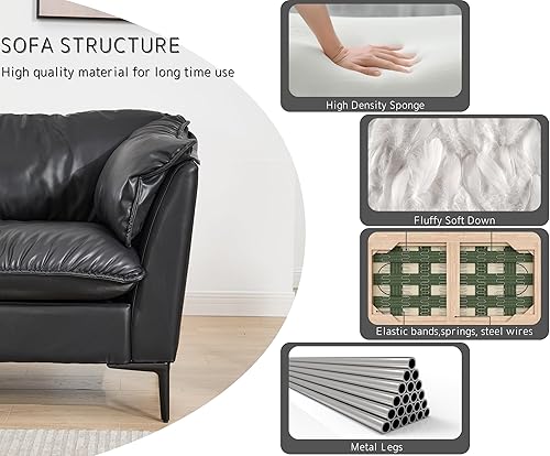 Miniatura 6 de EALSON Leather Cloud - Sofá biplaza de 2 plazas, sofá modular de mediados de siglo moderno y cómodo con funda extraíble y patas de metal para