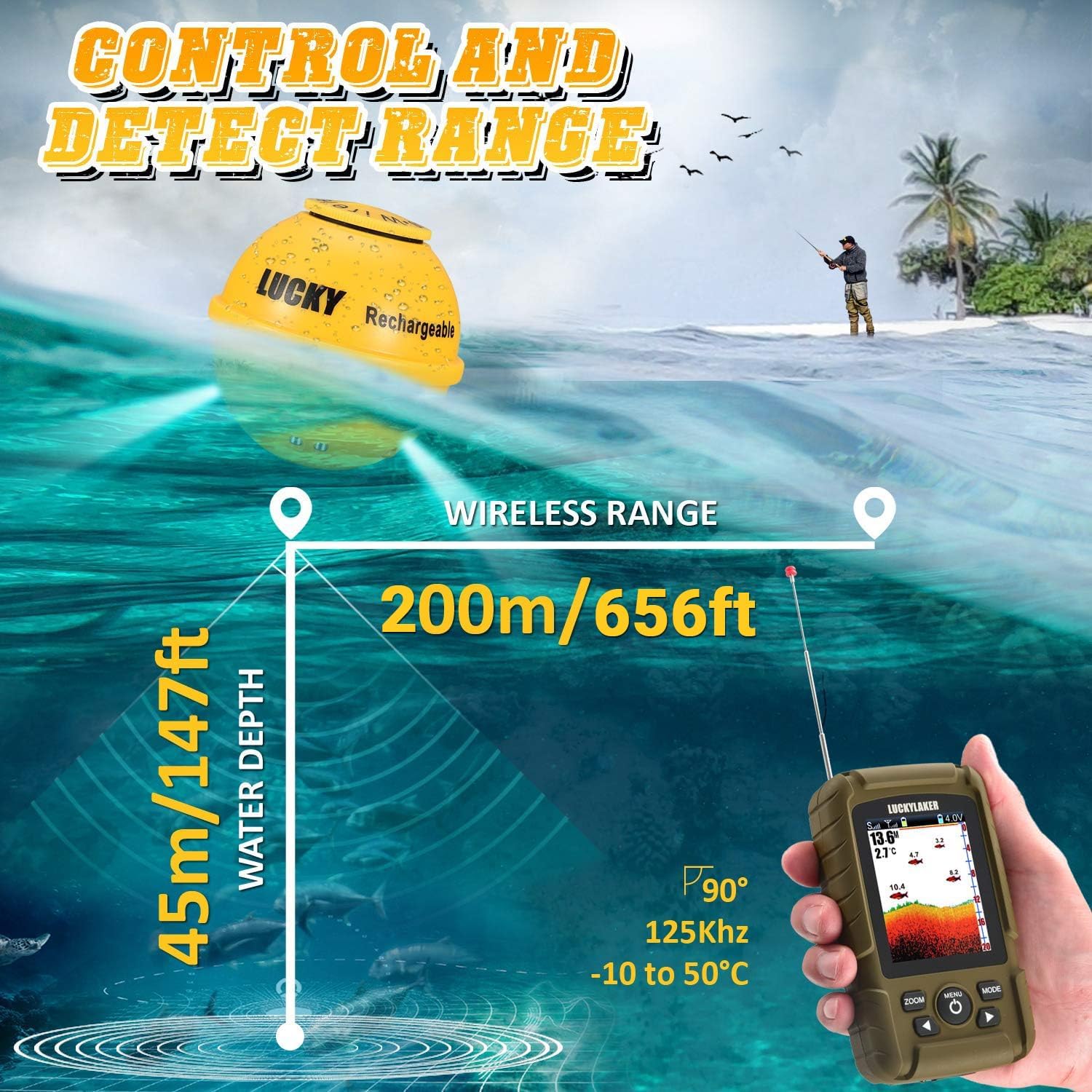 LUCKY Portable Sonar Fish Finder Boat Depth Fishing Fish Finders Waterproof Handheld Wireless Fishing Finder Kayak Transducer Depth Finders for Ice Fishing Sea 5 81oVdd8DLGL. AC SL1500