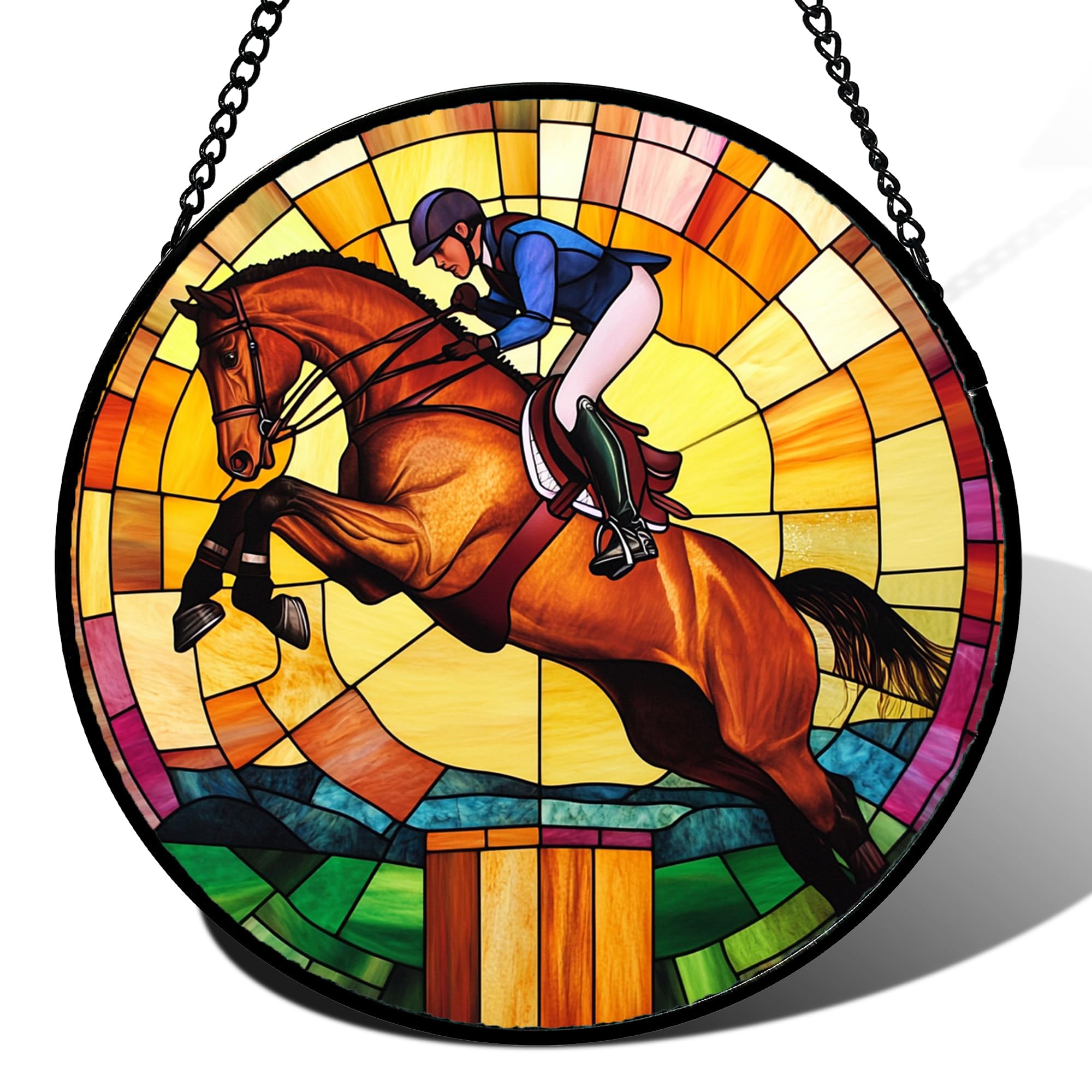 Equestrian Horse Stained Glass Window Hanging Suncatcher Gifts Decor 7.8"