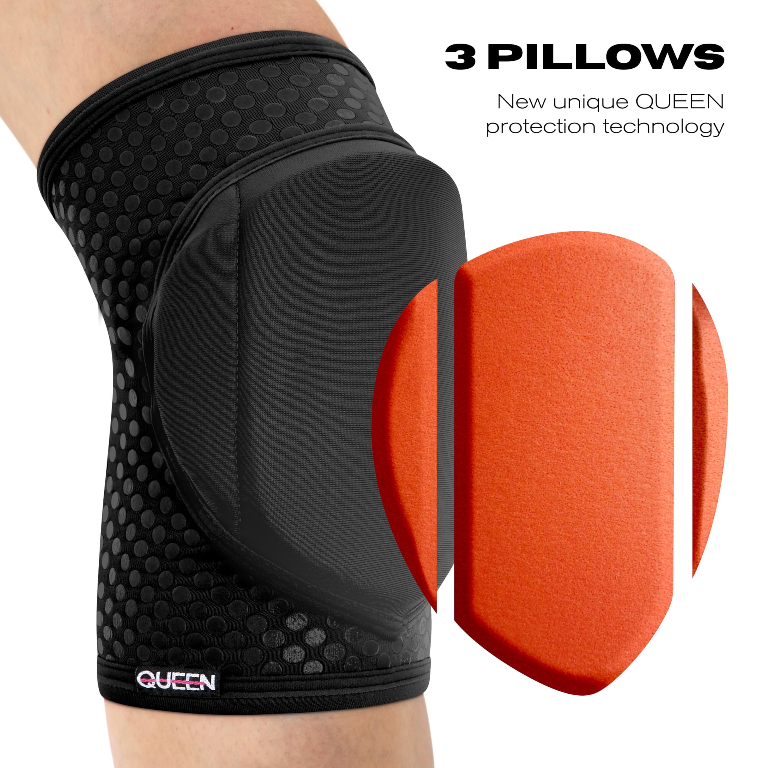 Queen Wear – Sleek Black Grip – Pole Dance Knee Pads – Perfect Woman Protection for Pylon Ballet Modern Dance and Indoor Sports (): S