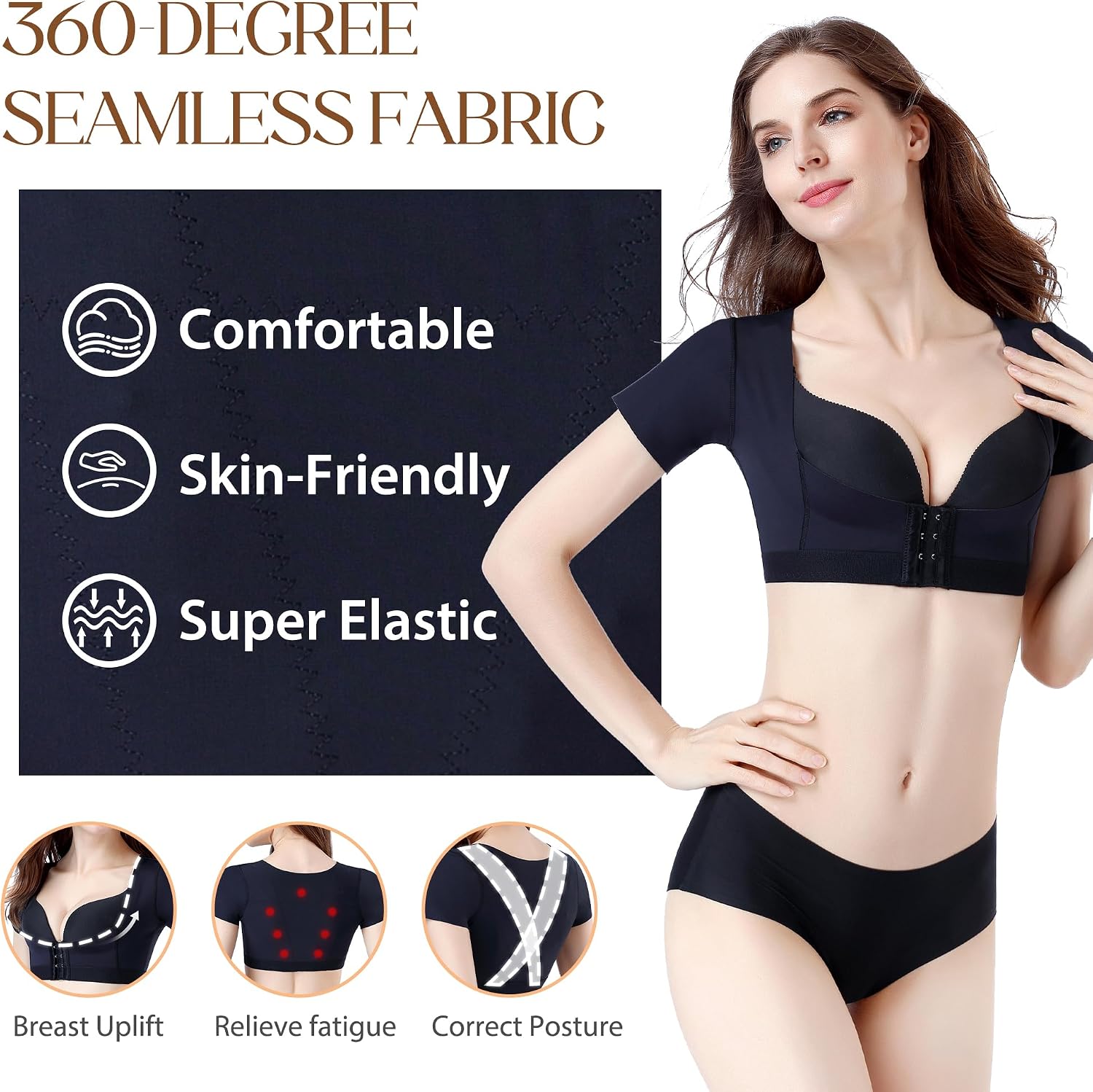Women's Arm Compression Sleeves Post Surgery Lipo Garment Underbust Shapewear Vest Front Closure Top for Flabby Arms
