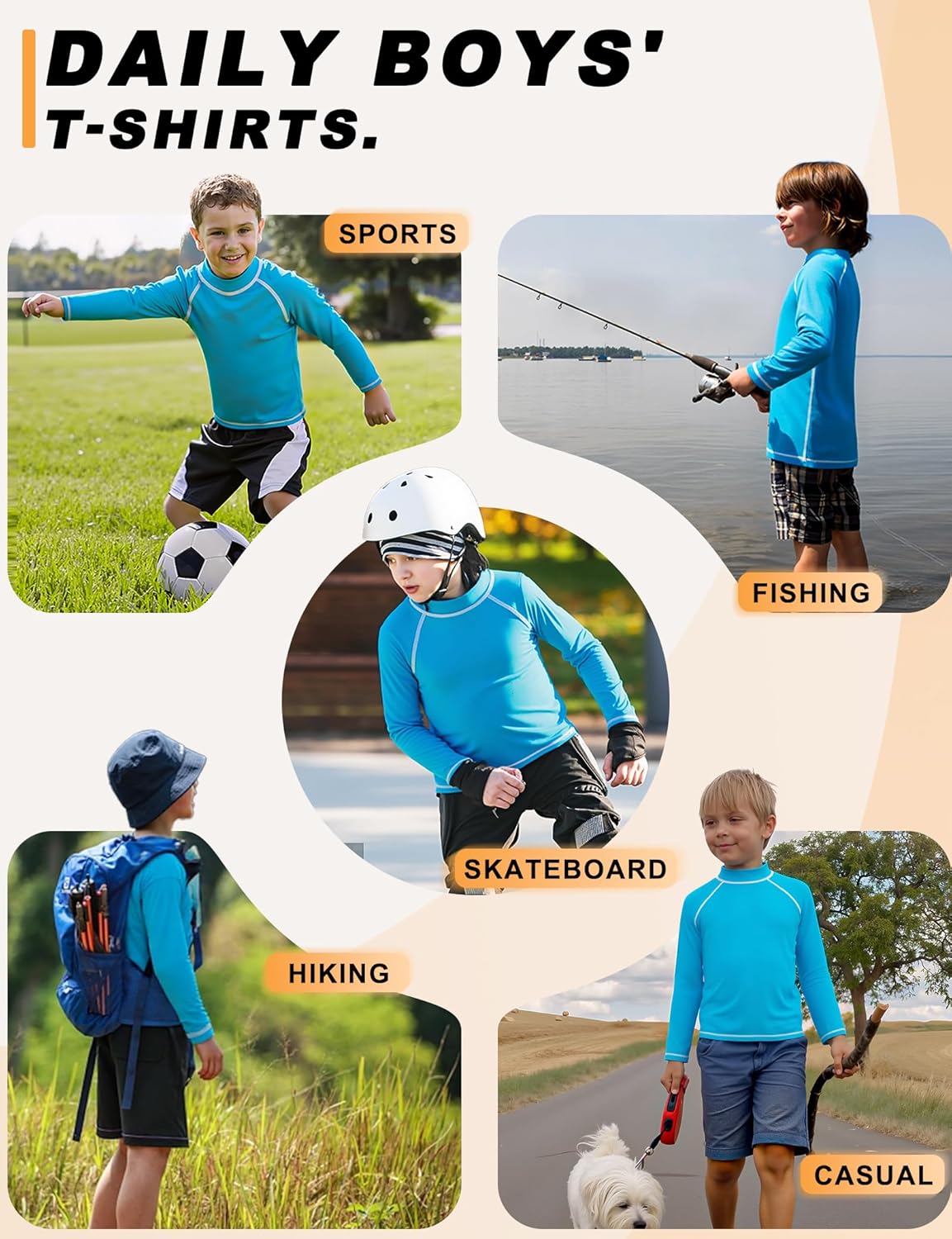 Boys Rash Guard Swim Shirt Long Sleeve UPF 50+ Sun Protection Kids Girls Youth Fishing Water Beach UV SPF Swimwear Quick Dry - Image 4