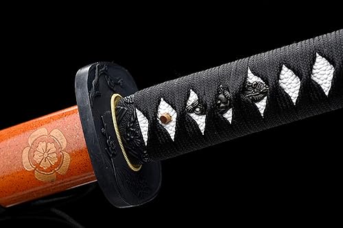 Miniatura 8 de Espada Samurai tradicional ultra afilada, hecha a mano con características de acero al carbono 1060, acero plegado de Damasco, acero T10 y acero