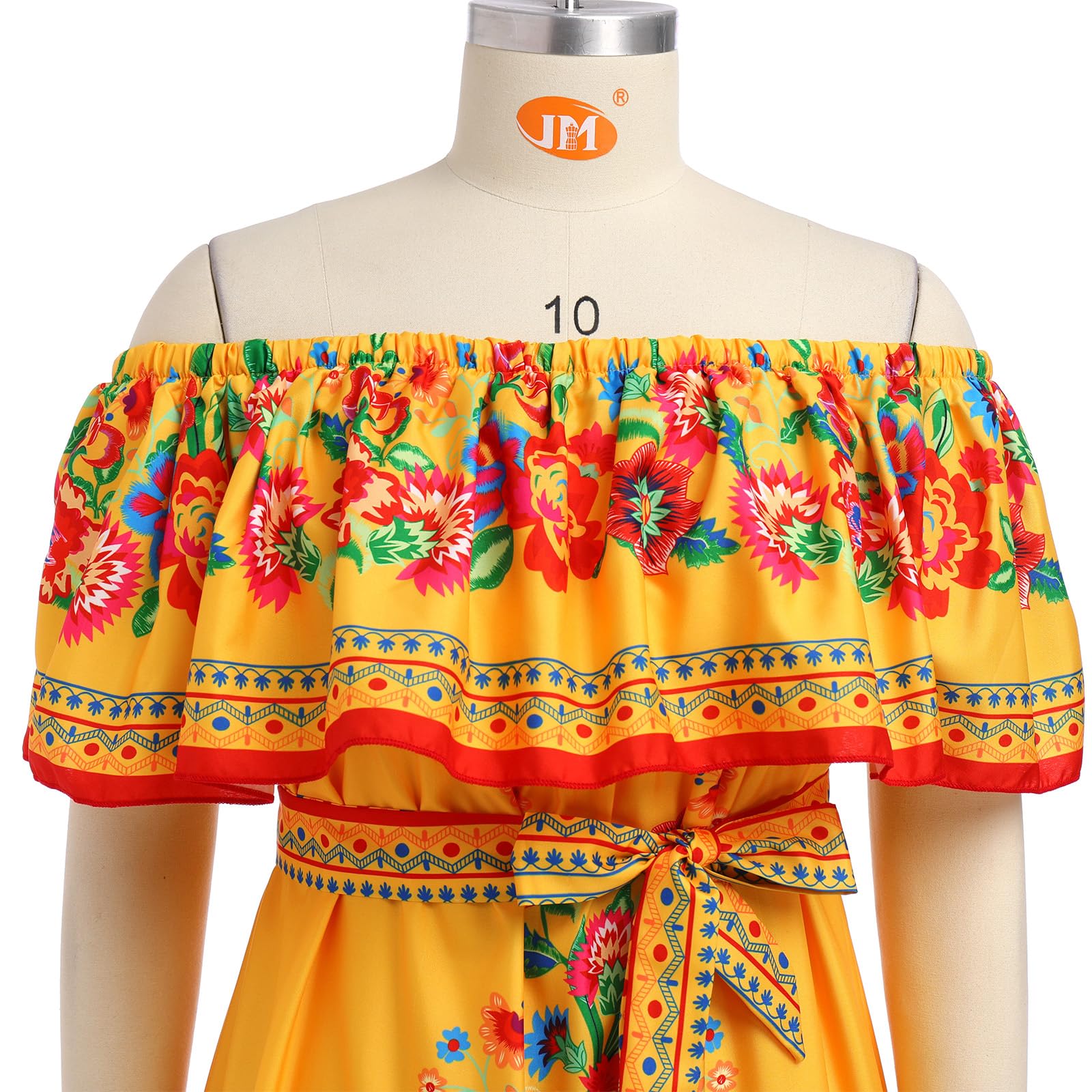 Abito messicano da donna estivo boho floreale drappeggiato abito senza spalle scoperte tradizionali abiti da fiesta bohemian lunghi maxi abito casual matrimonio spiaggia abito da festa con