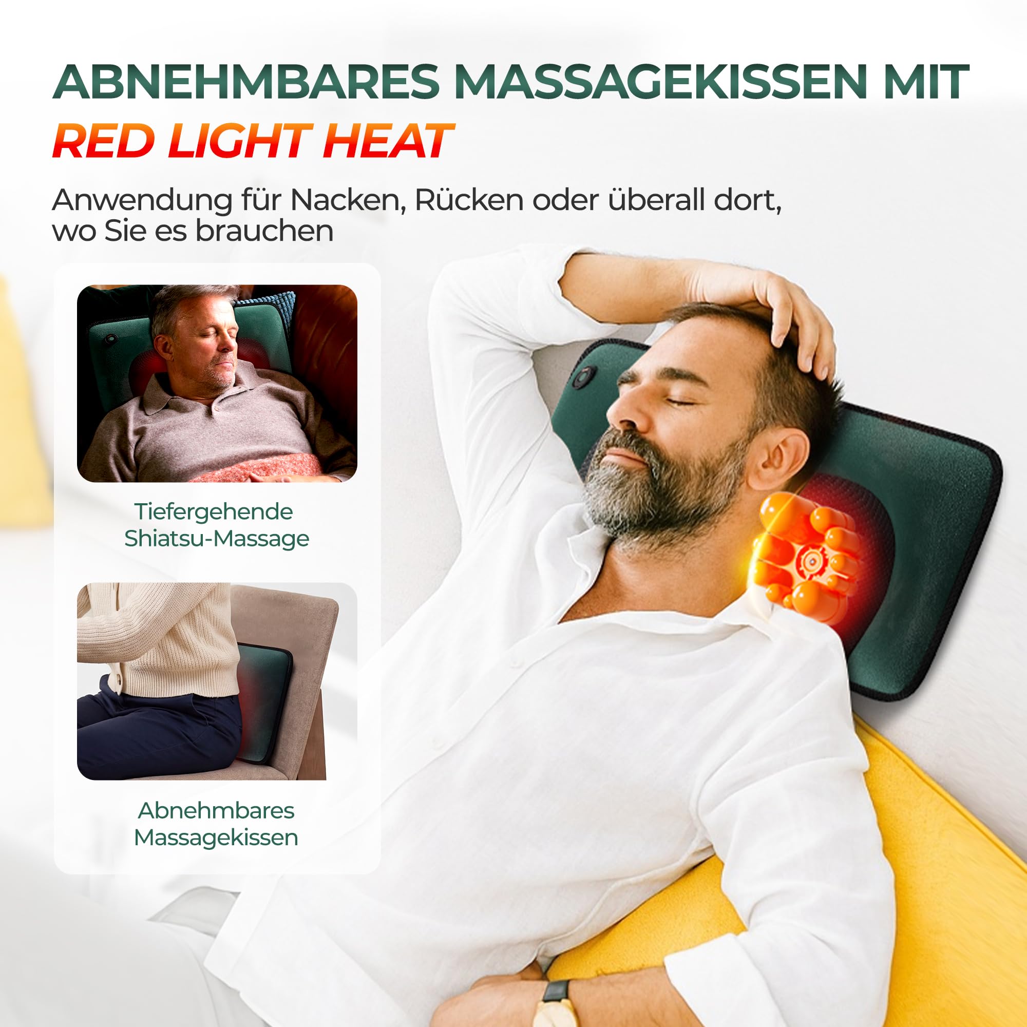 Ganzkörper-Massagematte mit Wärme, abnehmbarem Shiatsu-Nackenkissen und Fußmassagegerät, Vibrationsmatte für Rücken, Beine & Füße zur Entspannung