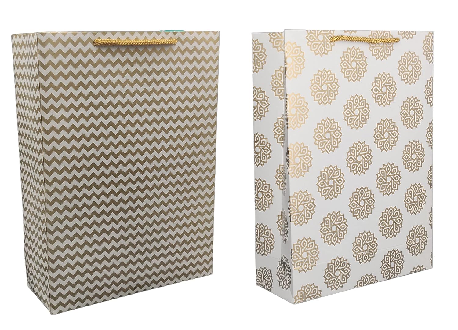 TASCHE Gold Waves and Gold Chakras Design Printed Assorted Gift Paper Bags | Gift Bags for Return gifts, and Birthday Holliday presents (11 * 8 * 3 Inches) (Pack of 10) TASCHE Gold Waves and Gold Chakras Design Printed Assorted Gift Paper Bags | Gift Bags for Return gifts, and Birthday Holliday presents (11 * 8 * 3 Inches) (Pack of 10)