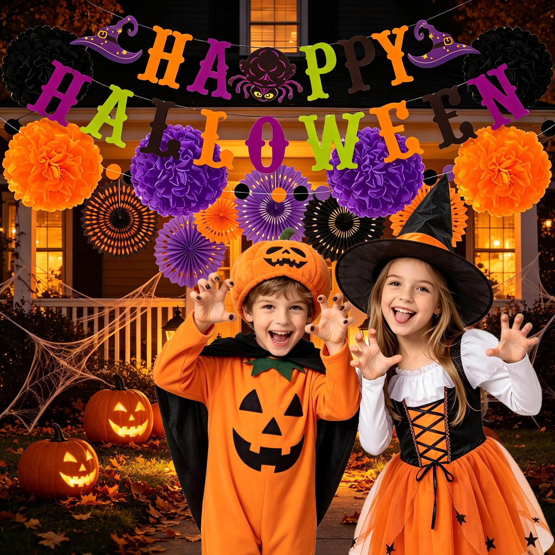 24 decoraciones de fiesta de Halloween, reutilizables para interiores y