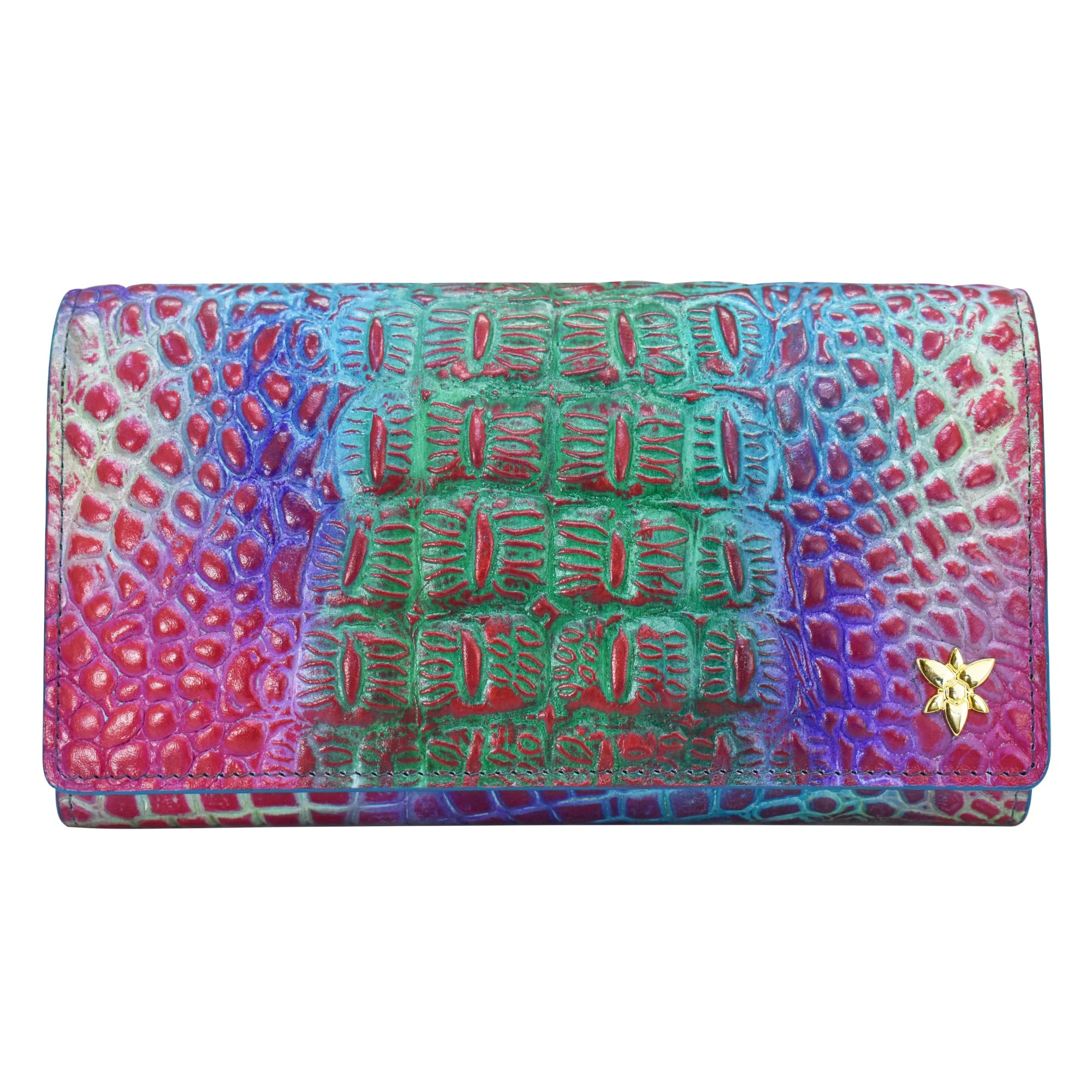 Anuschka Women’s Hand-Painted Genuine Leather RFID Blocking Three Fold Wallet - Crocodile Embossed