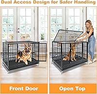 Vista 5 de Homey Pet Jaulas resistentes para perros grandes, jaula apilable de 47 pulgadas con 4 ruedas, 2 bandejas y rejillas extraíbles, 2 cuencos, múltiples