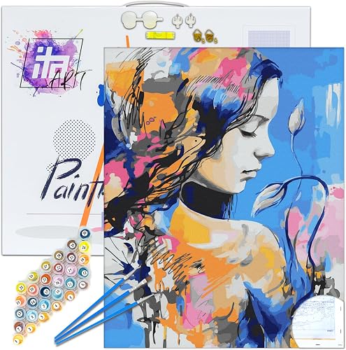 ITA Art Malen nach Zahlen Komplett Set mit Keilrahmen, Acrylfarben, Pinseln, Zub
