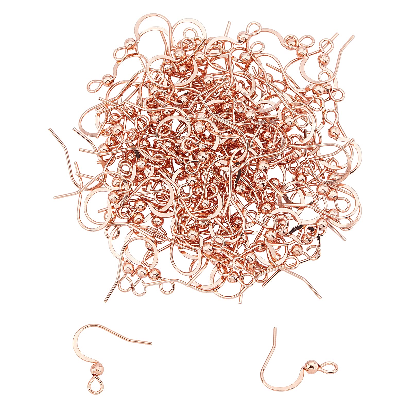 UNICRAFTABLE 200pcs Stainless Steel Earring Hooks Rose Gold Ear Wire Metal Earwire with Coil for Jewelry Making 16x19.5x3mm, Hole 2mm