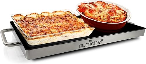 NutriChef AZPKWTR15 - Placa caliente de acero inoxidable para mantener los alimentos calientes con bandeja eléctrica portátil para alimentos con
