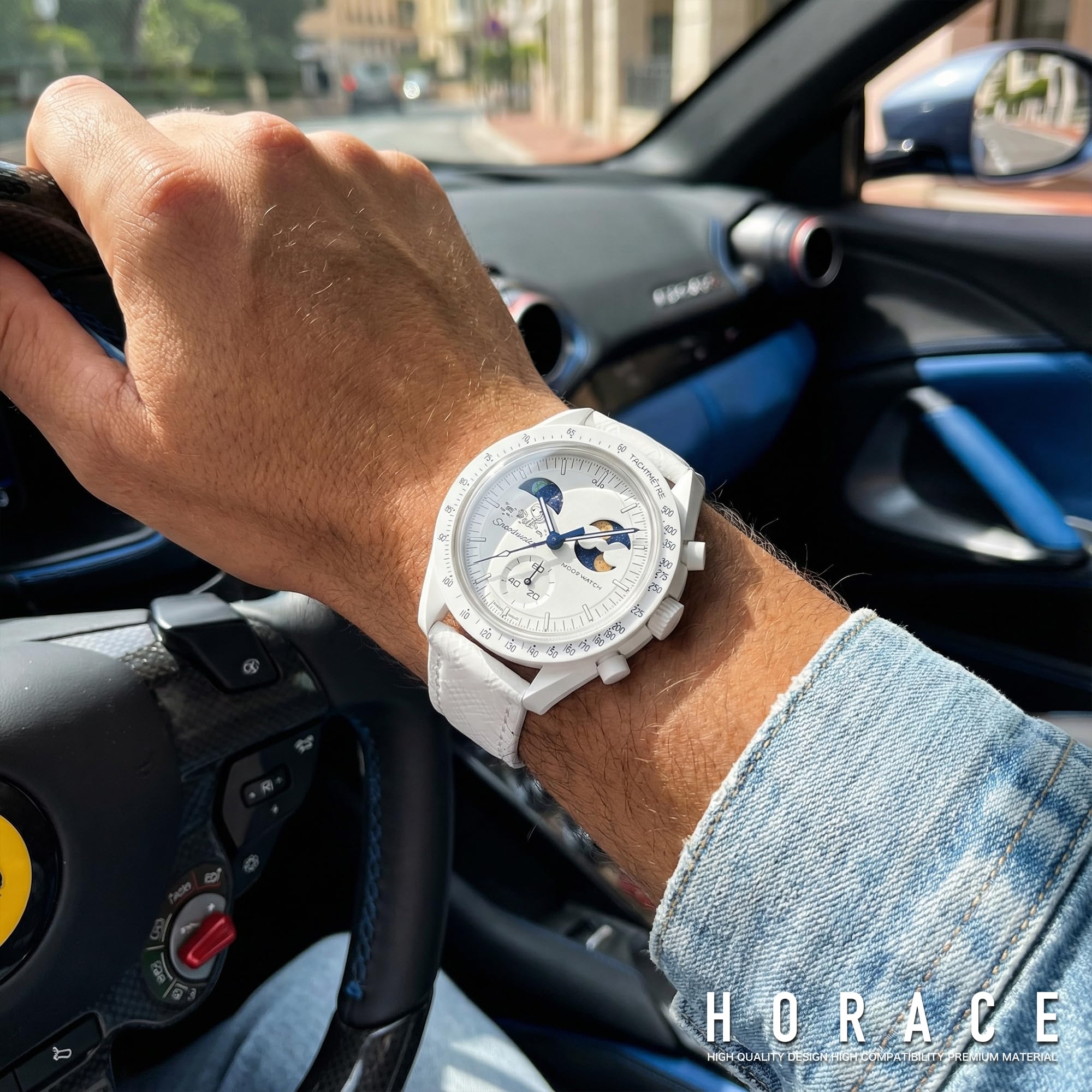 HORACE Cinturino per orologio in pelle martellata a sgancio rapido universale compatibile con Omega x Swatch MoonSwatch 20mm