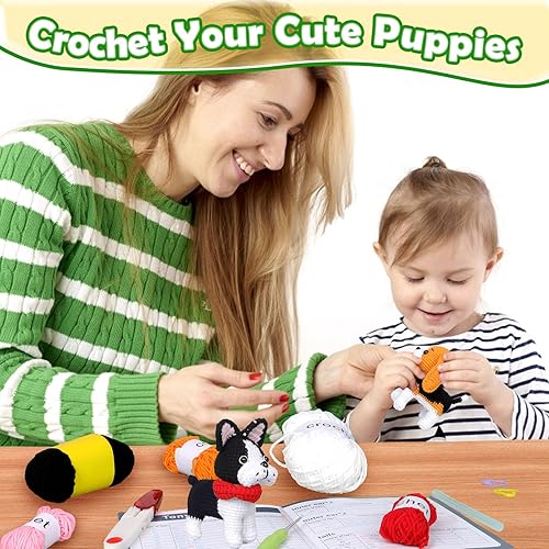Miniatura 5 de HOMQYTE Kit de ganchillo para principiantes, kit de iniciación de ganchillo de 2 piezas de bulldog francés Beagle con tutoriales en video paso a