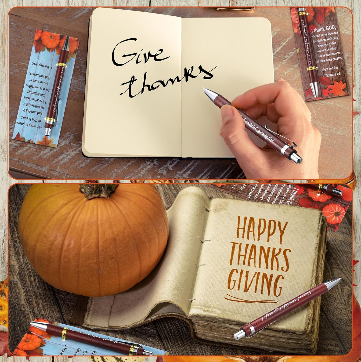 Sayglossy 30 Set Fall Christian Gifts Religious Thanksgiving Blessings Pens with Bookmark Bible Prayer Card Thankful Scripture Cards Bulk Christian Party Favor Gifts for Autumn Prayer Church Favors