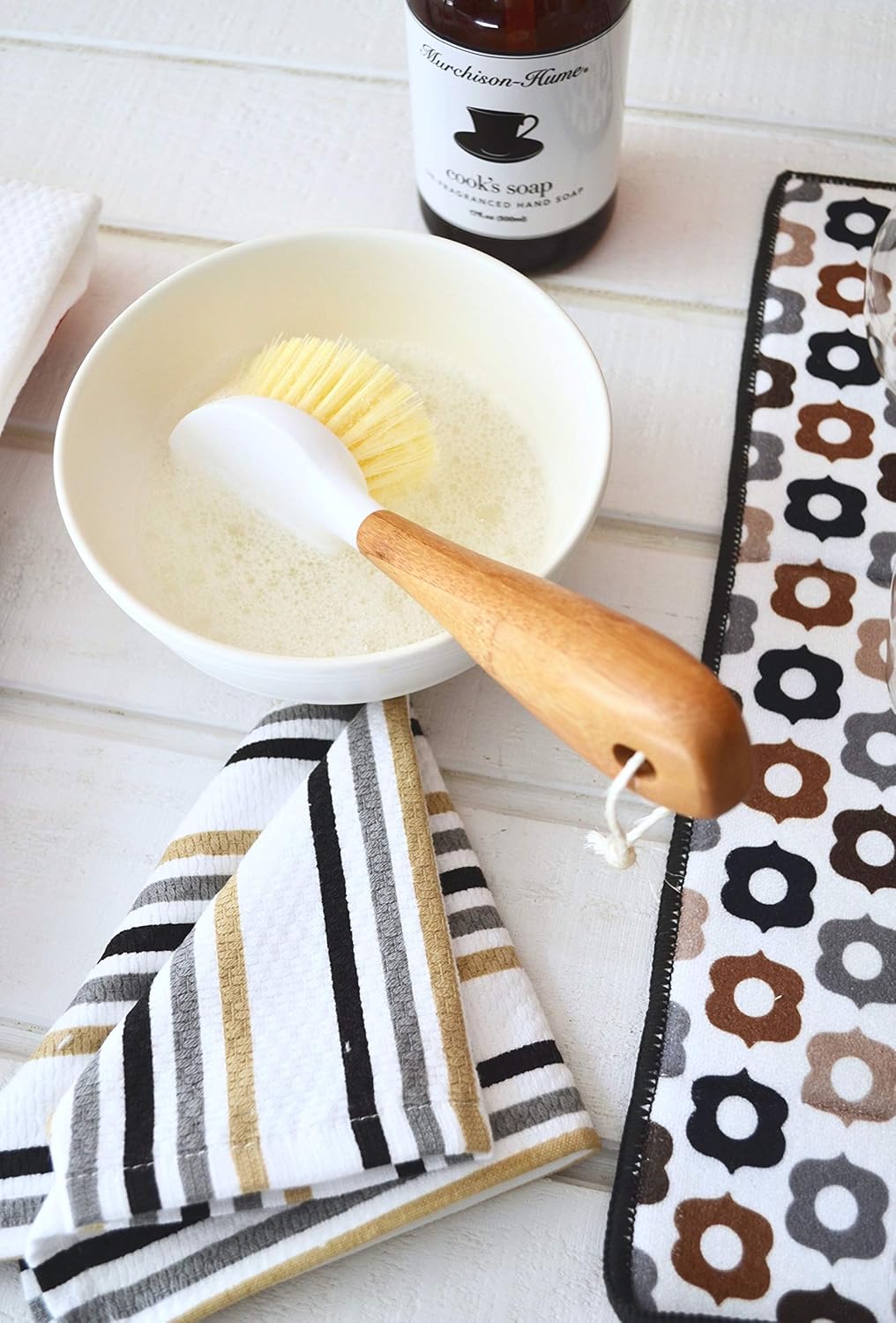 T-fal Textiles Highly Absorbent 100% Cotton Double Sided Printed Dish Cloths, 12" x 12", Set of 2, Striped Pattern, Neutral